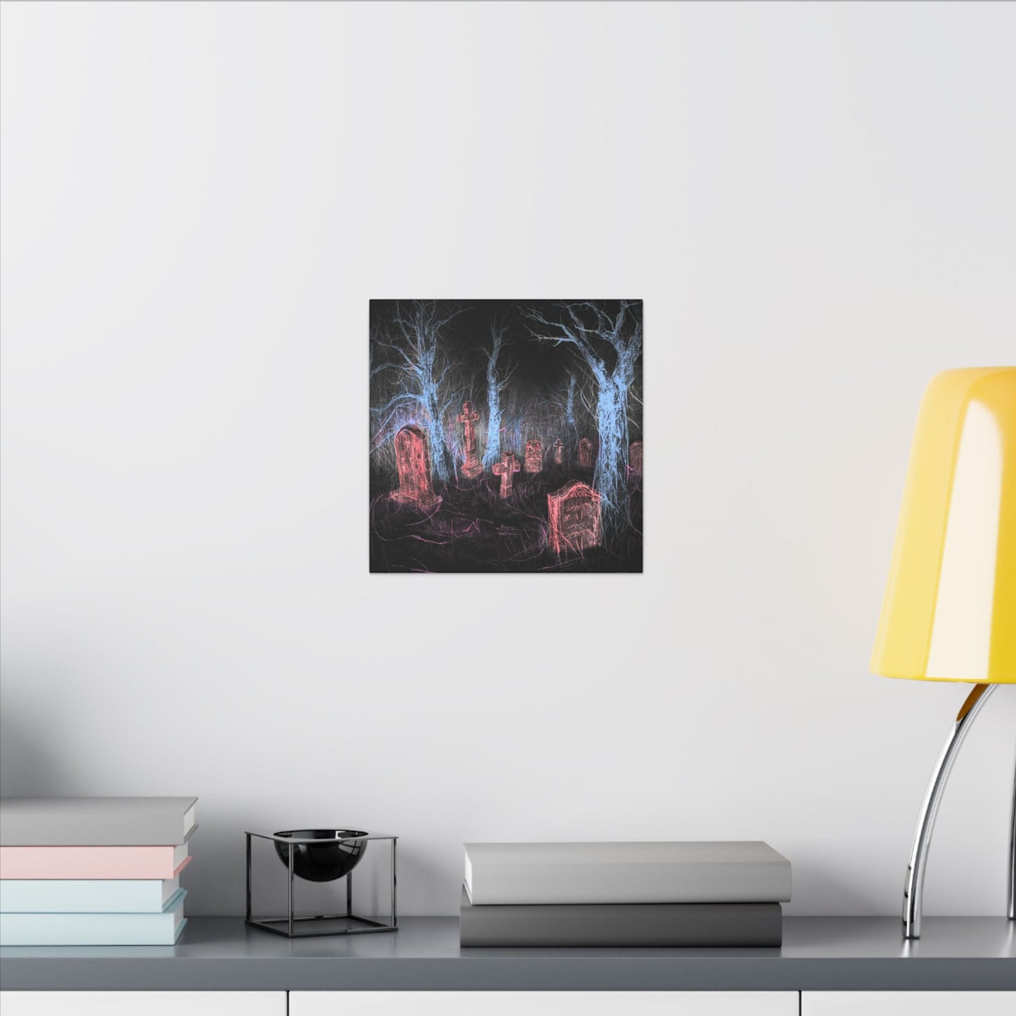Haunted Graveyard Canvas Art — Neon Cemetery Wall Decor - Canvas - Printify