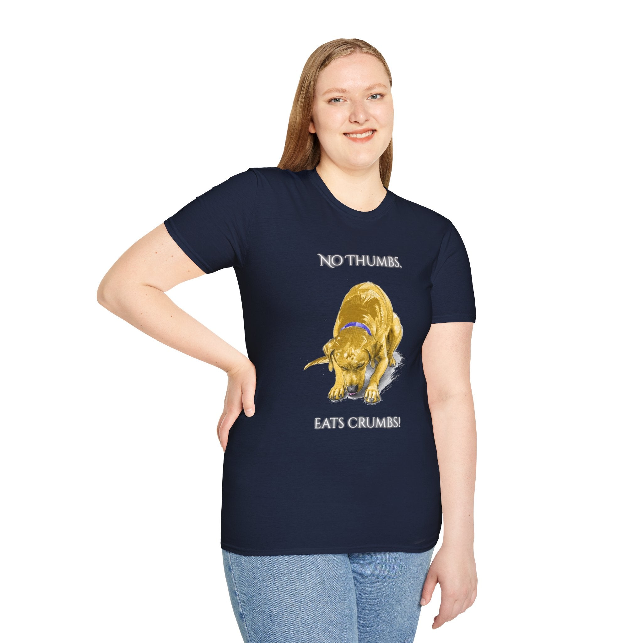 No Thumbs Eats Crumbs dog illustration T-Shirt | funny Labrador design
