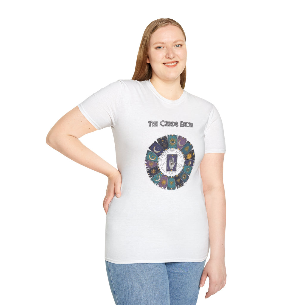 Tarot T-Shirt — "The Cards Know" Mystic Tarot Deck Circle Tee