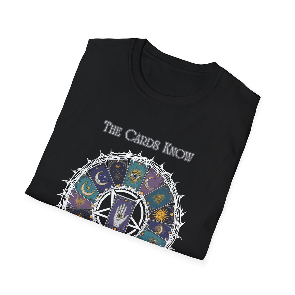 Tarot T-Shirt — "The Cards Know" Mystic Tarot Deck Circle Tee