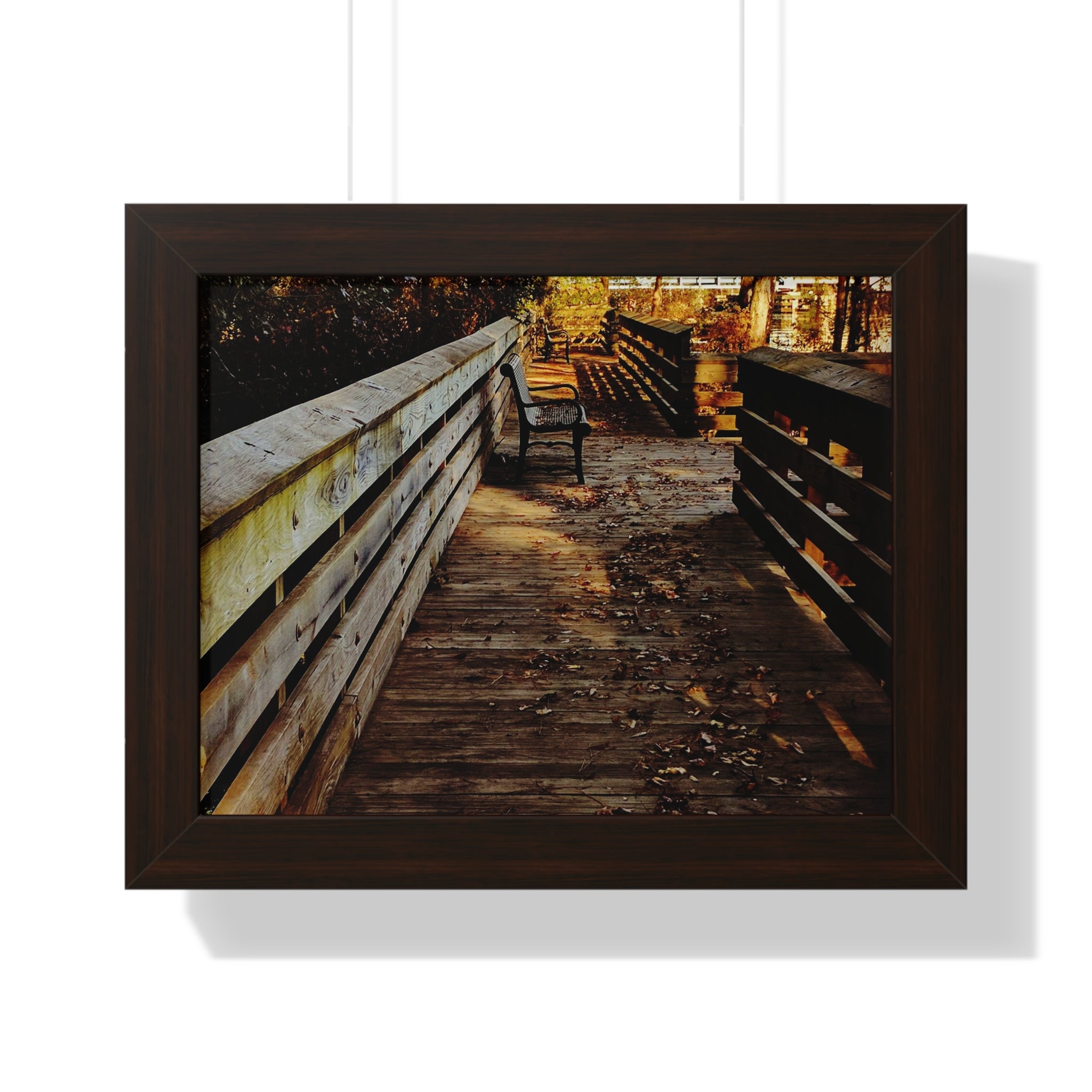 Autumn Boardwalk Framed Horizontal Poster | Fall Pathway Wall Art