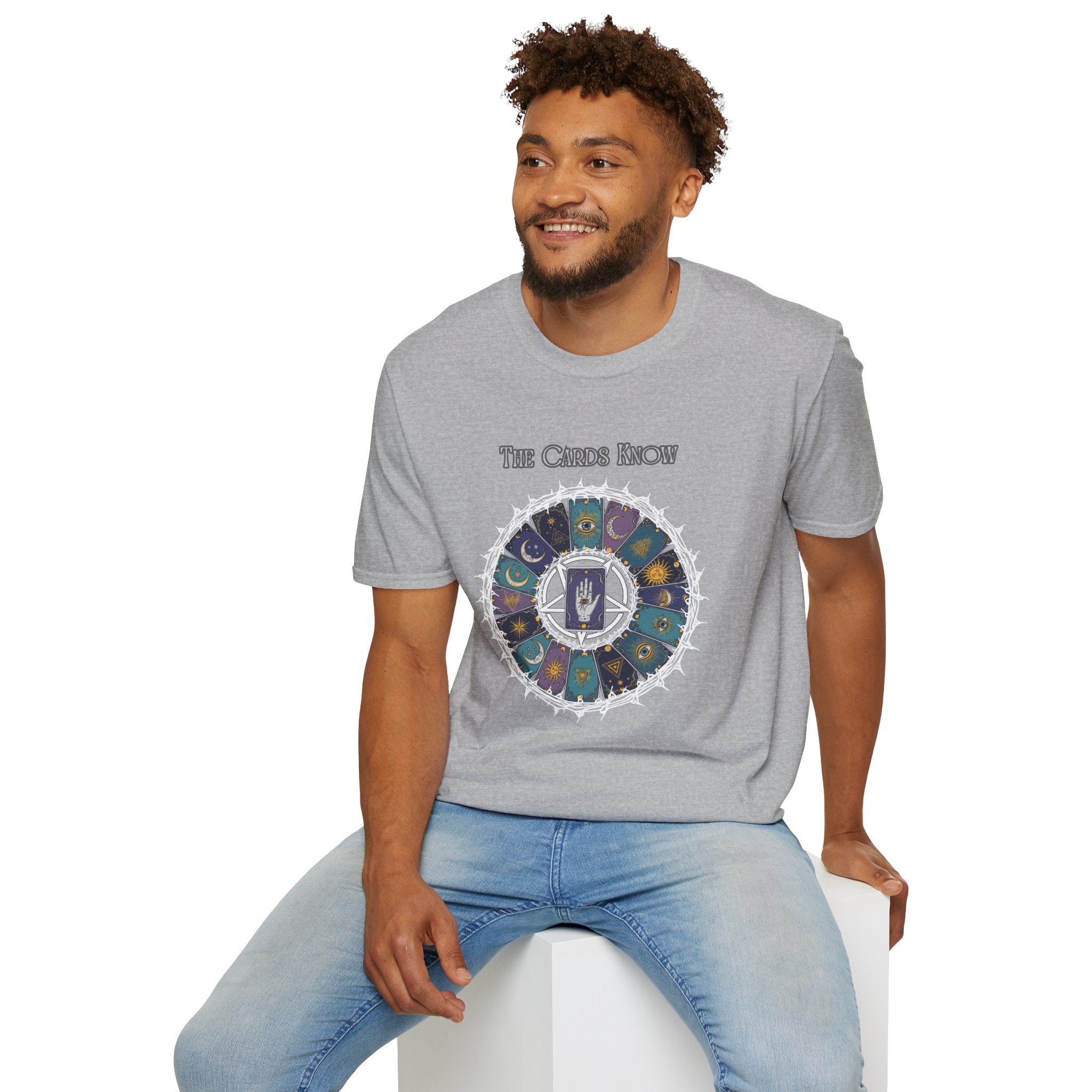 Tarot T-Shirt — "The Cards Know" Mystic Tarot Deck Circle Tee