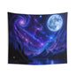 Galaxy Moon Tapestry — Purple Night Sky Mountain Wall Art