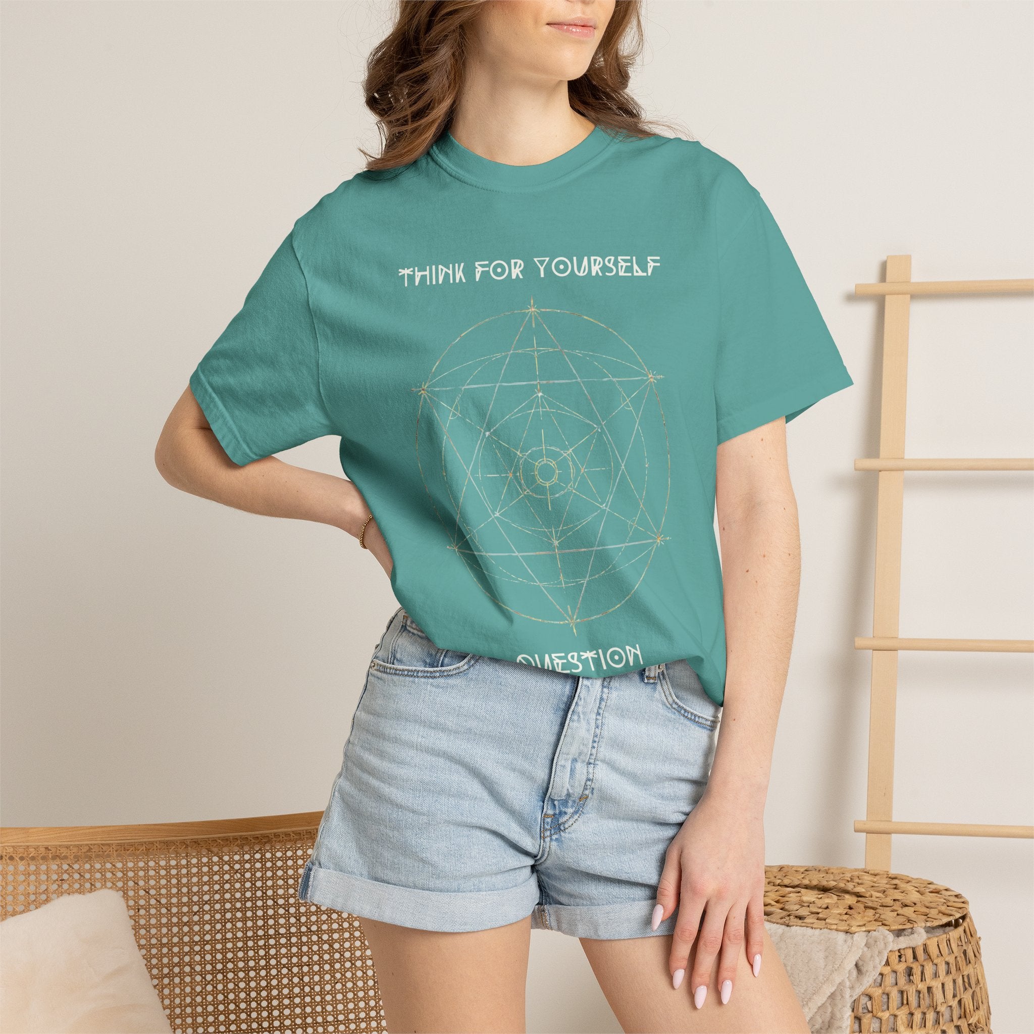 Think For Yourself geometric sacred geometry design T-Shirt | Question Authority