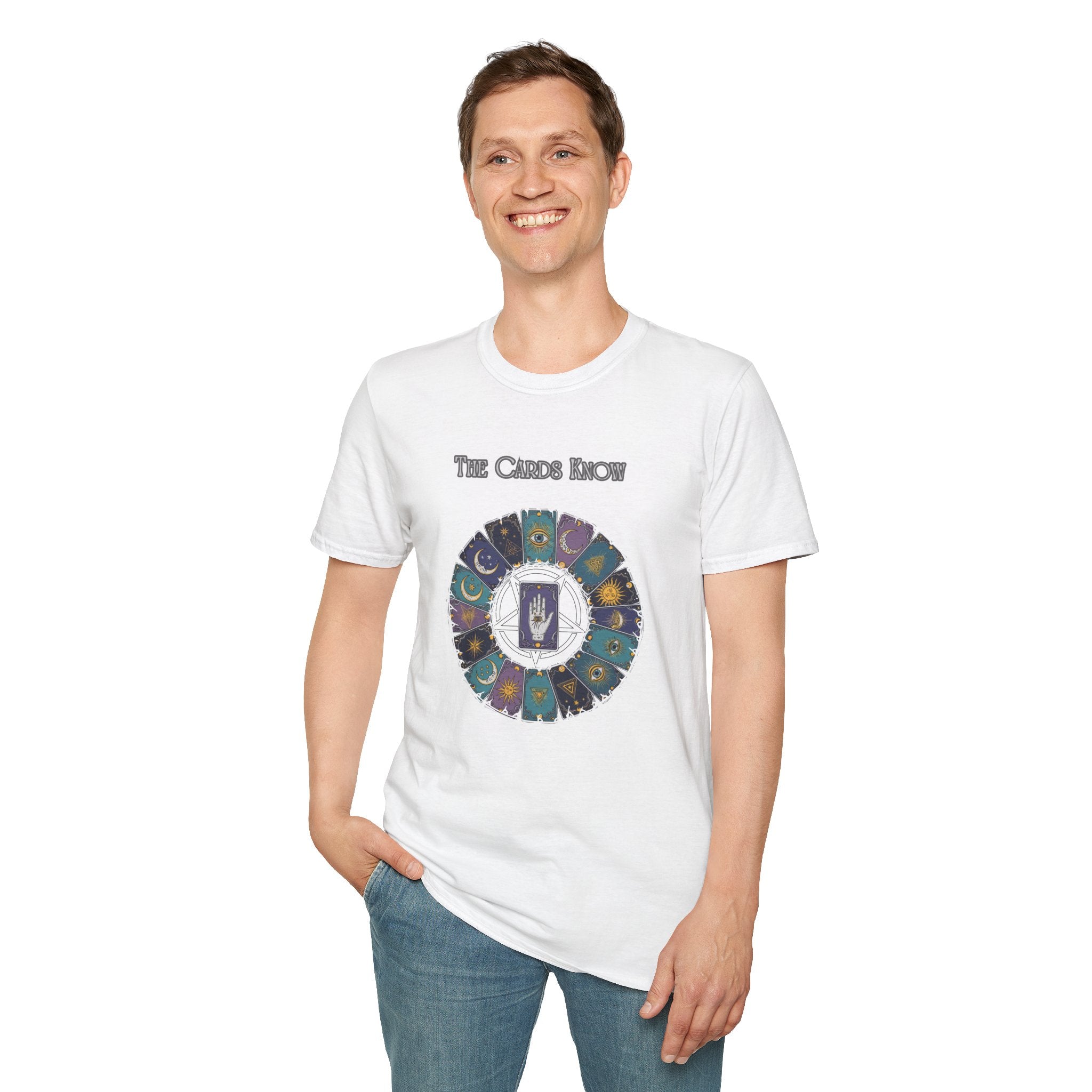 Tarot T-Shirt — "The Cards Know" Mystic Tarot Deck Circle Tee