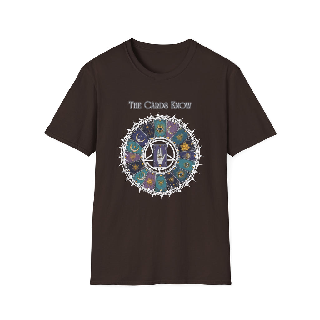 Tarot T-Shirt — "The Cards Know" Mystic Tarot Deck Circle Tee