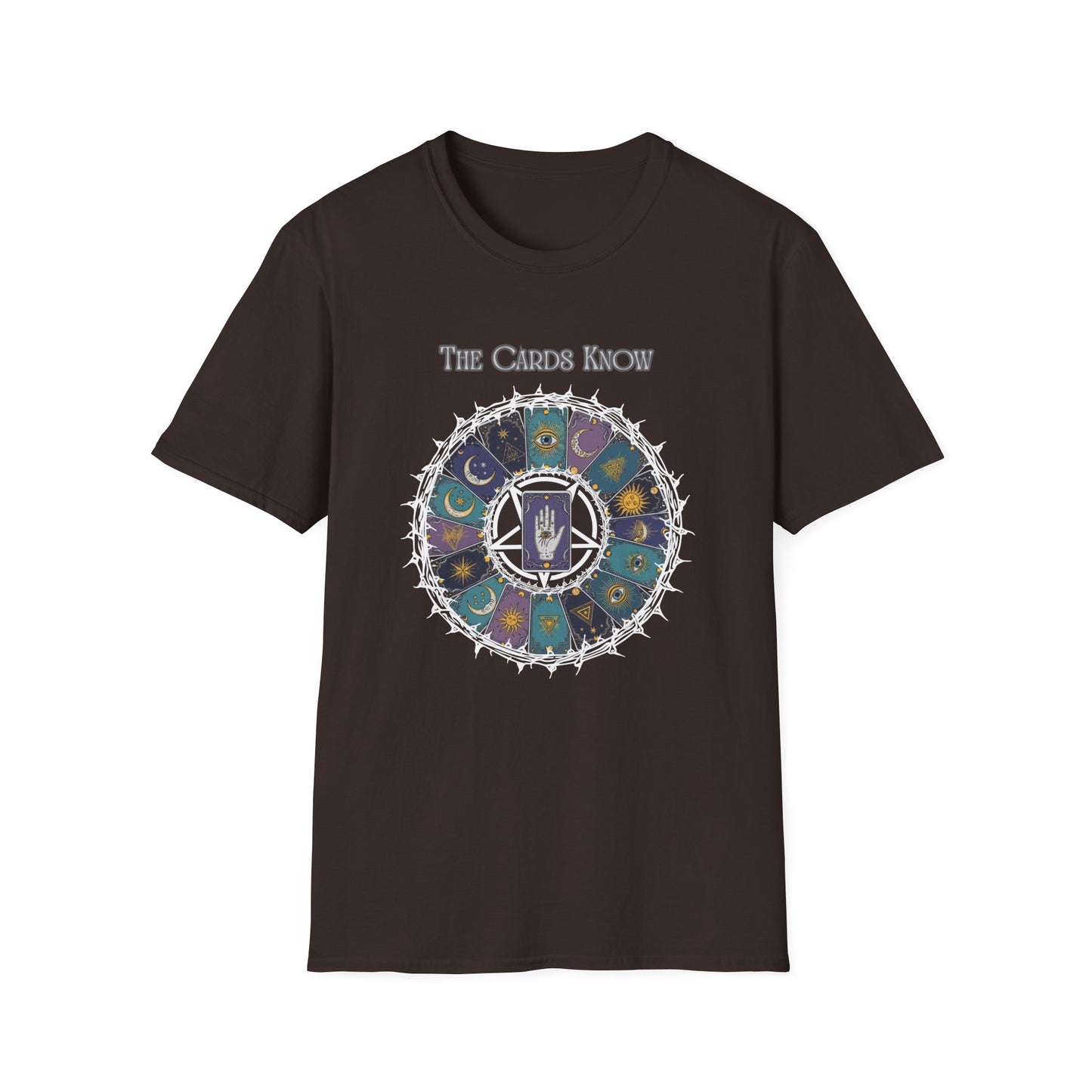 Tarot T-Shirt — "The Cards Know" Mystic Tarot Deck Circle Tee
