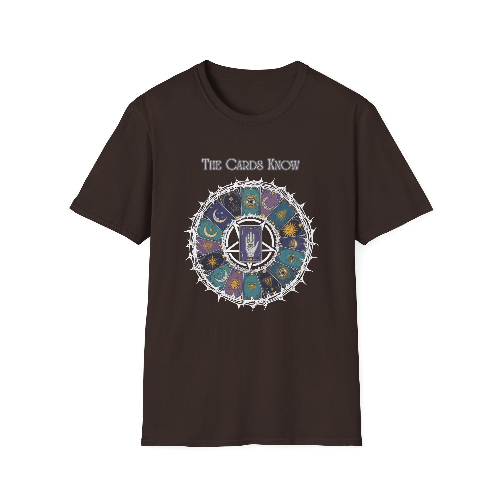 Tarot T-Shirt — "The Cards Know" Mystic Tarot Deck Circle Tee