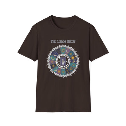 Tarot T-Shirt — "The Cards Know" Mystic Tarot Deck Circle Tee