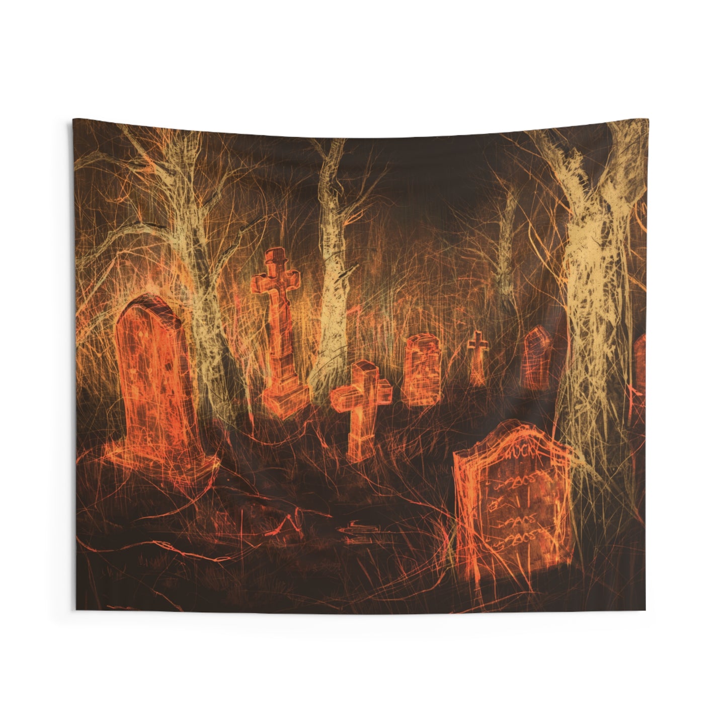 Graveyard Glow Tapestry — Haunted Cemetery Wall Art for Halloween