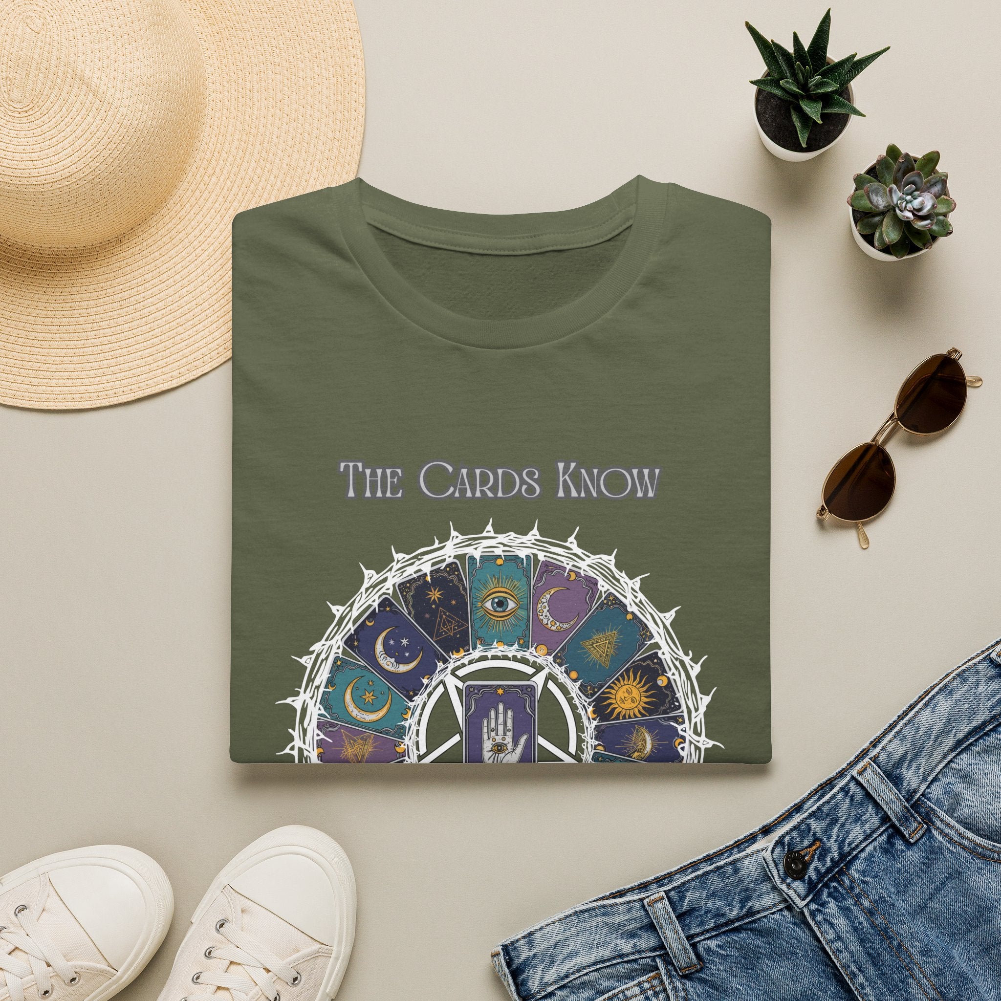 Tarot T-Shirt — "The Cards Know" Mystic Tarot Deck Circle Tee