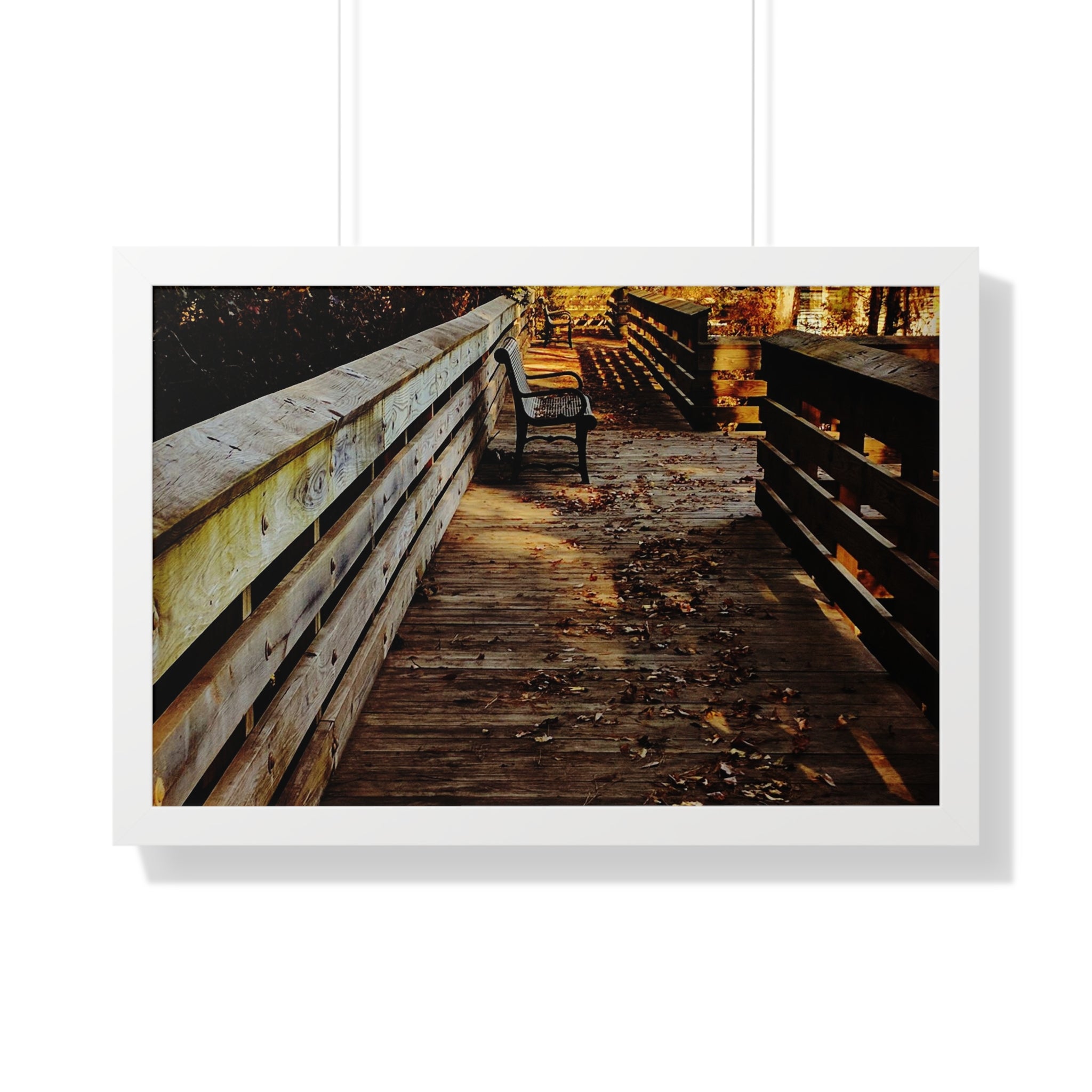 Autumn Boardwalk Framed Horizontal Poster | Fall Pathway Wall Art