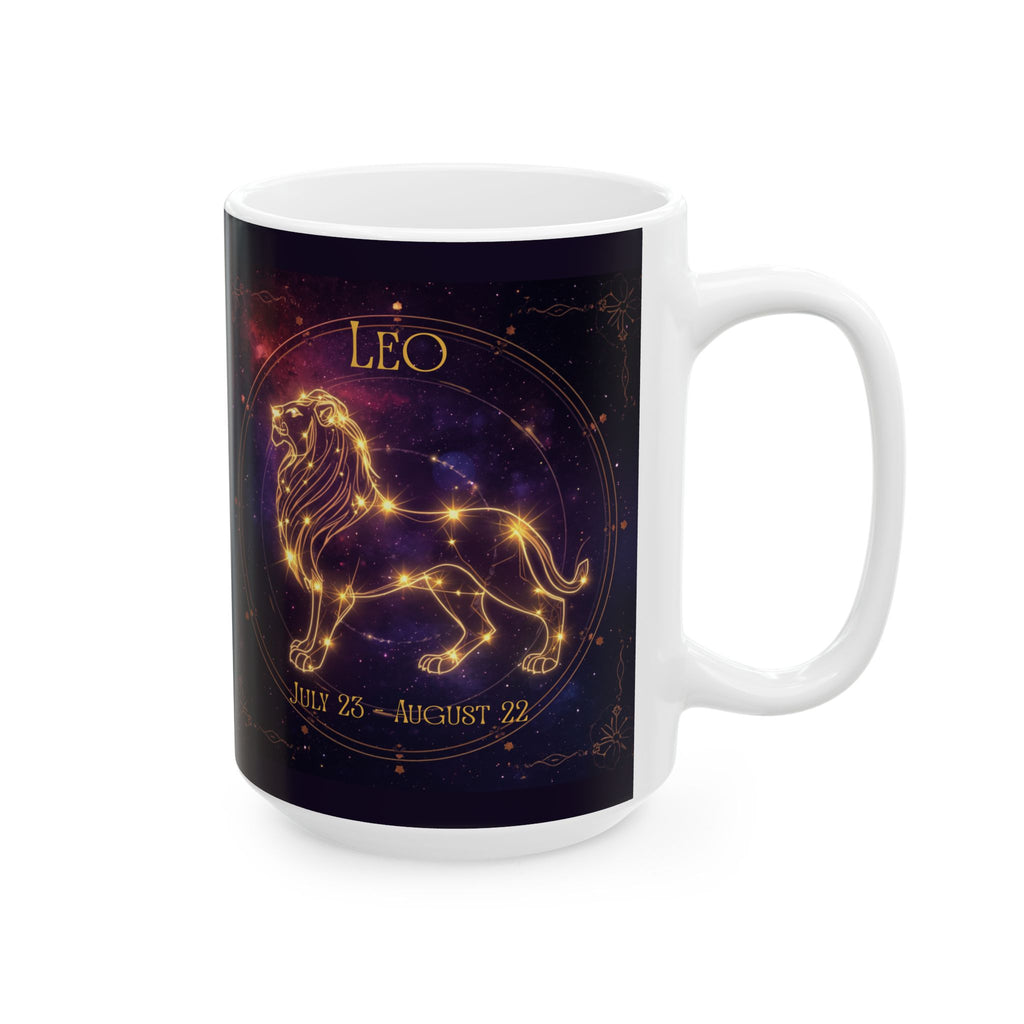 Leo Zodiac Ceramic Mug — Gold Constellation Astrology Coffee Cup (11oz & 15oz)