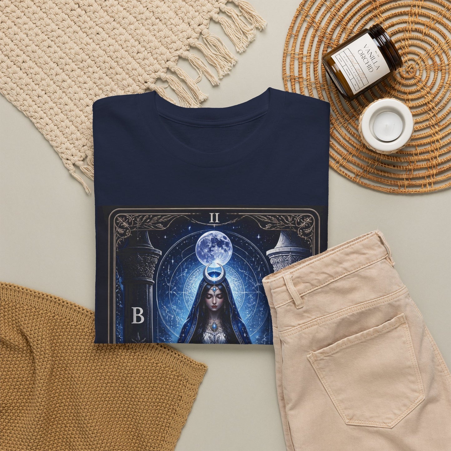 The High Priestess Tarot T-Shirt — Mystical Moon Spiritual Tee
