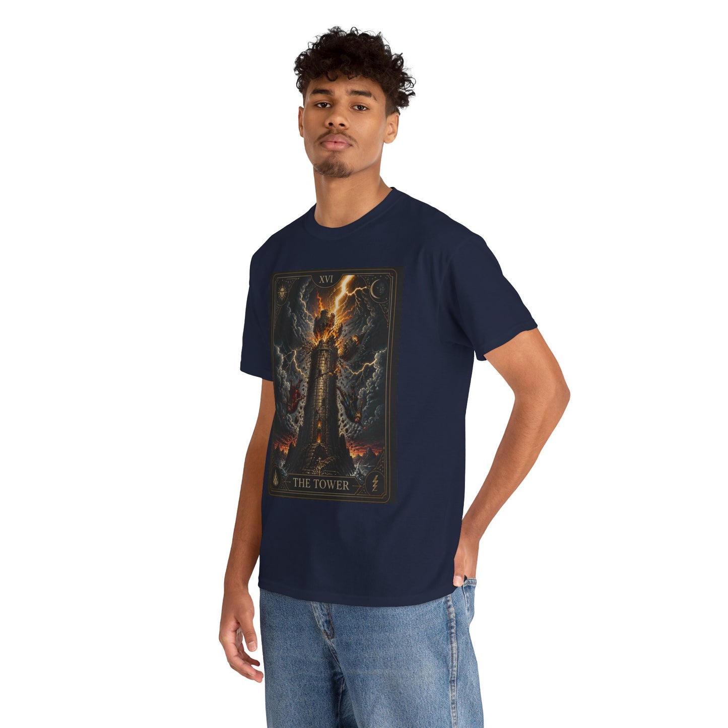 Tarot The Tower T-Shirt — Gothic Lightning Tarot Card Tee