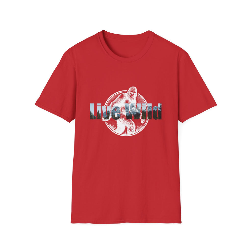 Live Wild Sasquatch T-Shirt | Forest Silhouette Retro Circle Design