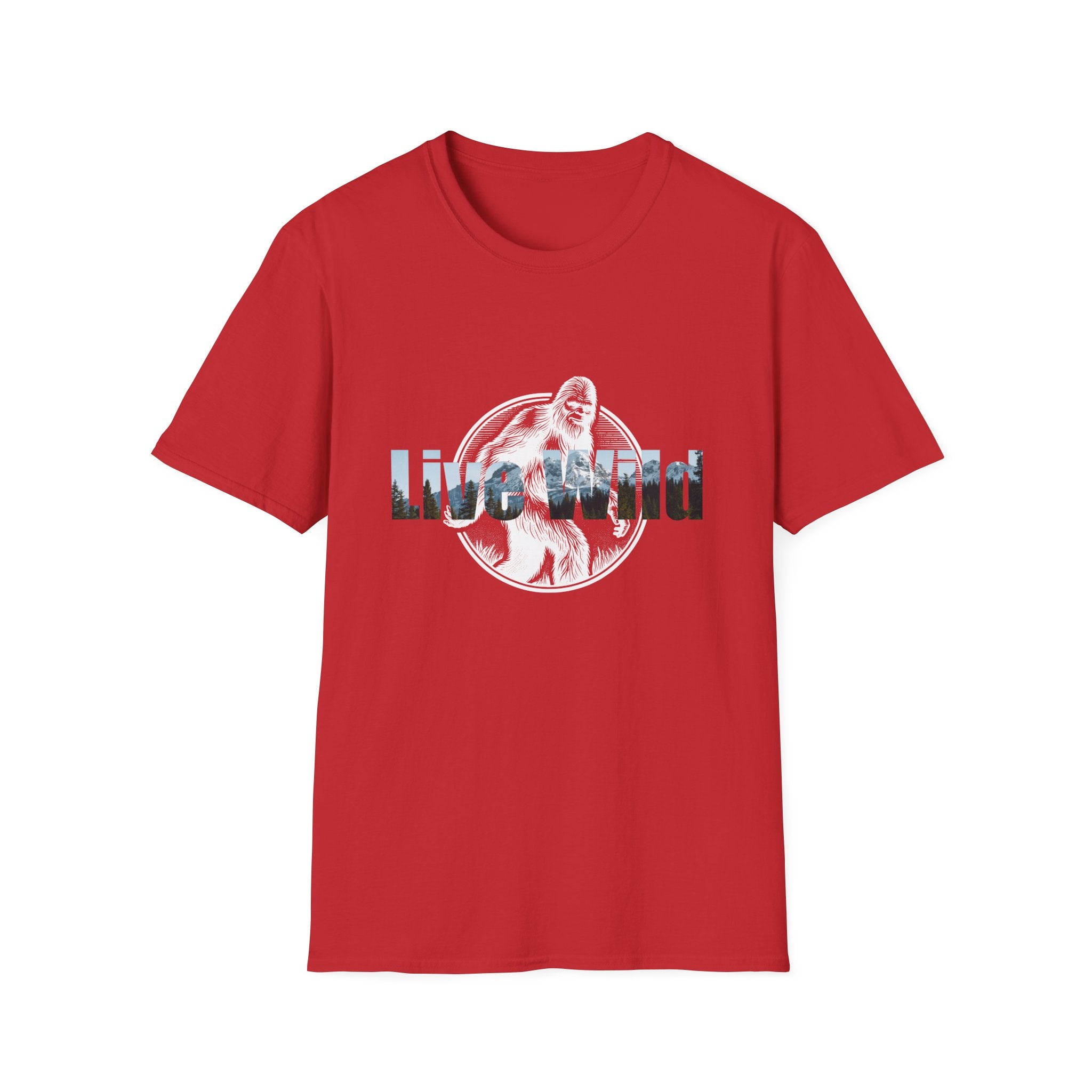 Live Wild Sasquatch T-Shirt | Forest Silhouette Retro Circle Design