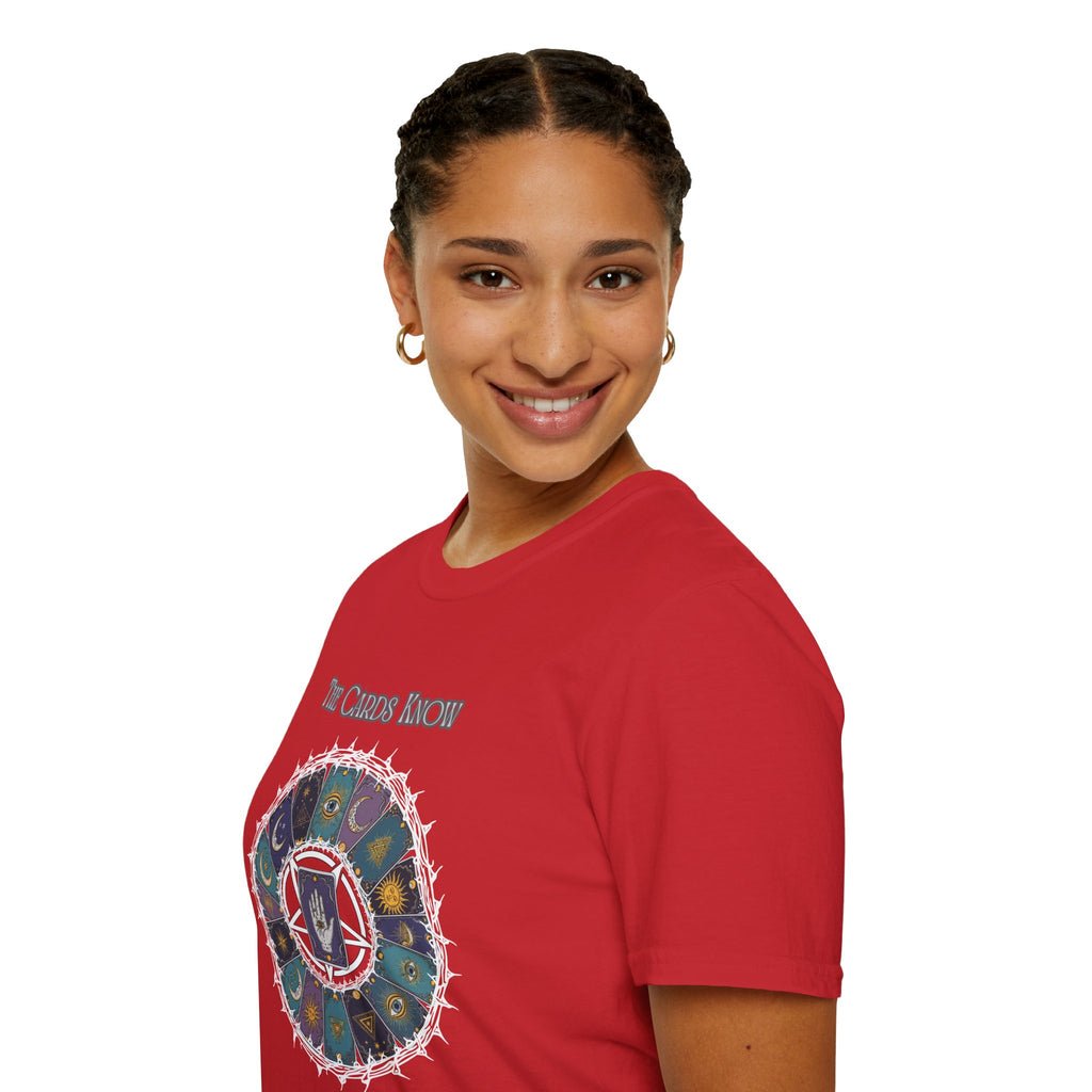 Tarot T-Shirt — "The Cards Know" Mystic Tarot Deck Circle Tee
