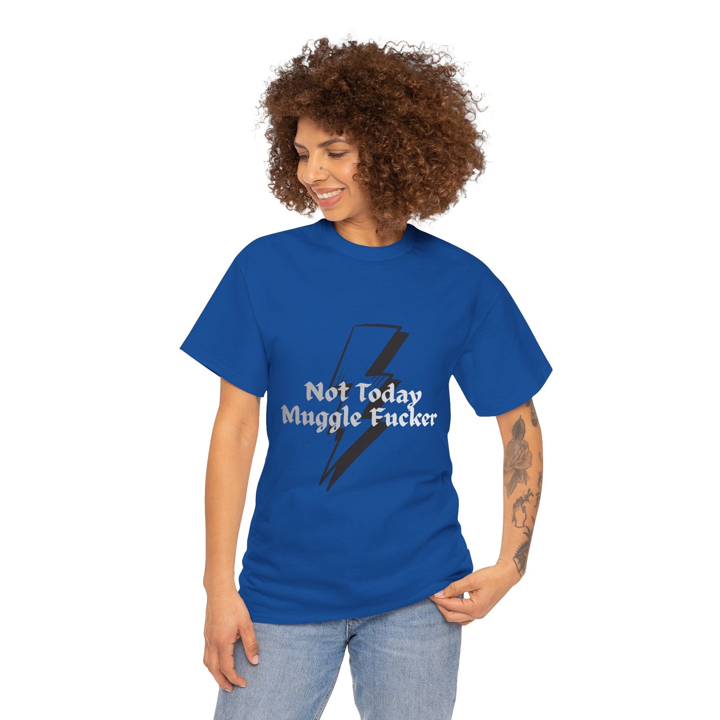 Lightning Bolt Graphic Tee – "Not Today Muggle" Minimalist Fan T‑Shirt