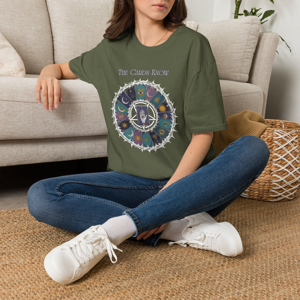 Tarot T-Shirt — "The Cards Know" Mystic Tarot Deck Circle Tee
