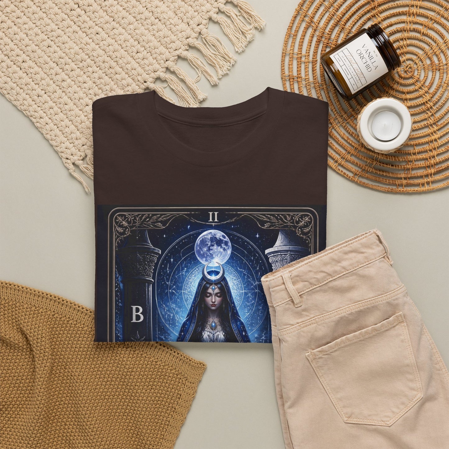 The High Priestess Tarot T-Shirt — Mystical Moon Spiritual Tee