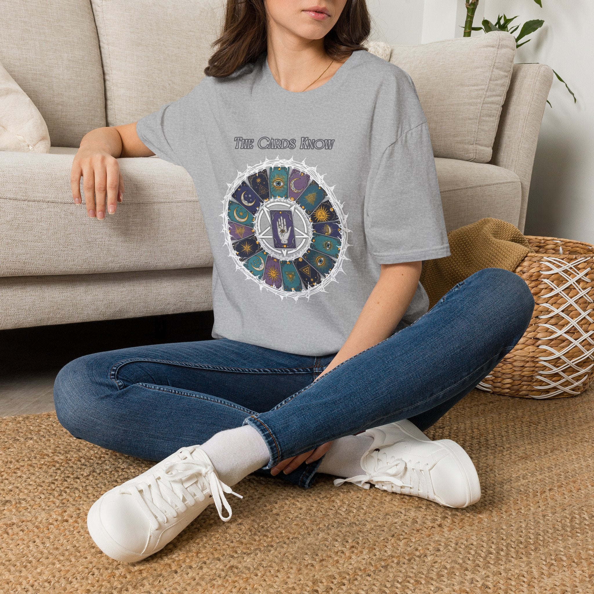 Tarot T-Shirt — "The Cards Know" Mystic Tarot Deck Circle Tee