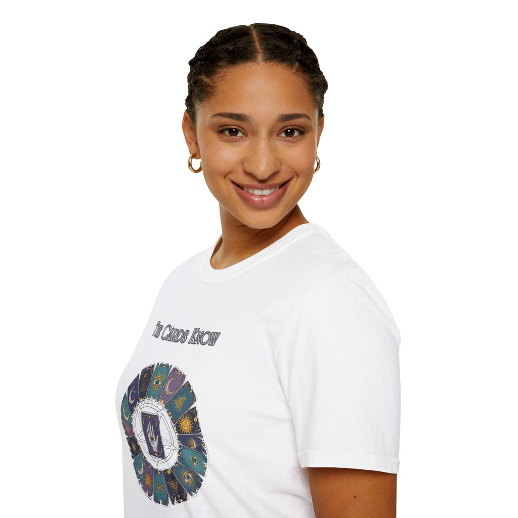 Tarot T-Shirt — "The Cards Know" Mystic Tarot Deck Circle Tee