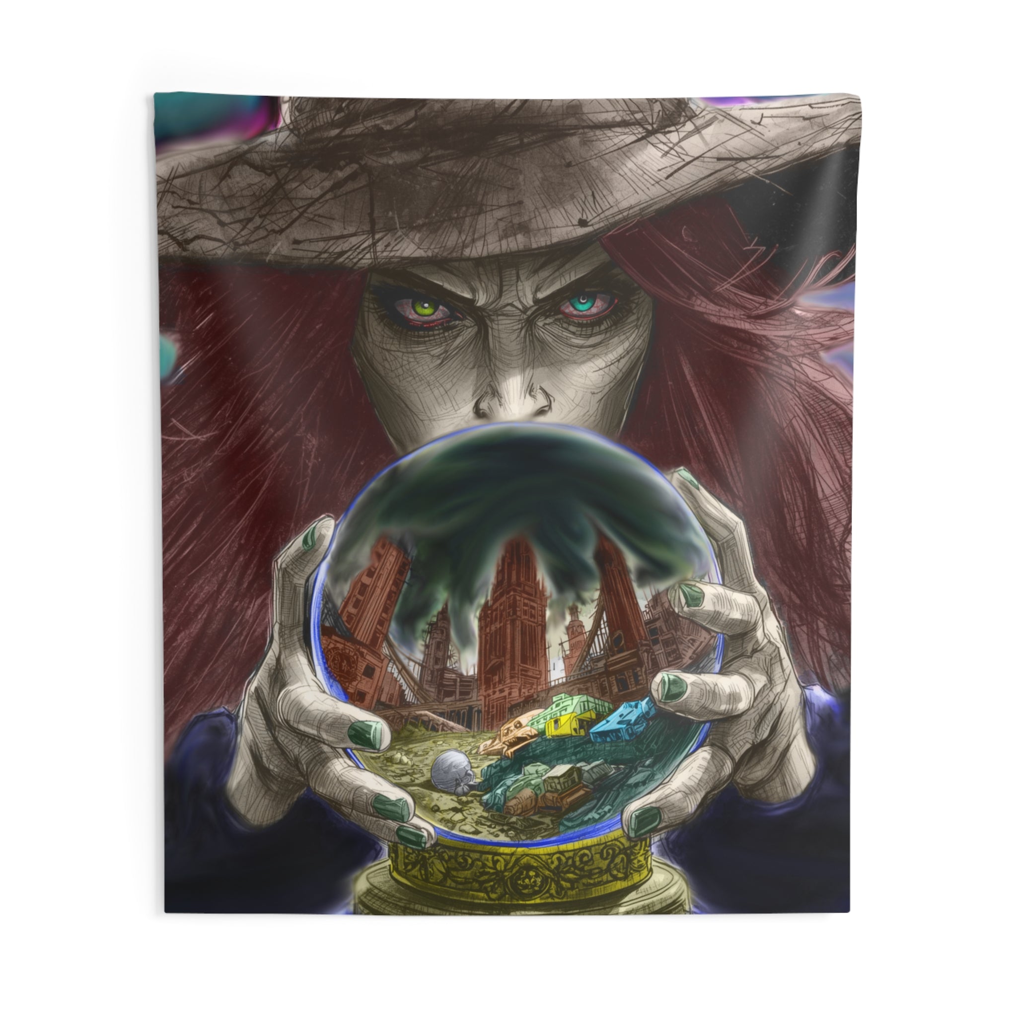 Wicked WitchTapestry — Mystic Witch Holding Crystal Ball Wall Art