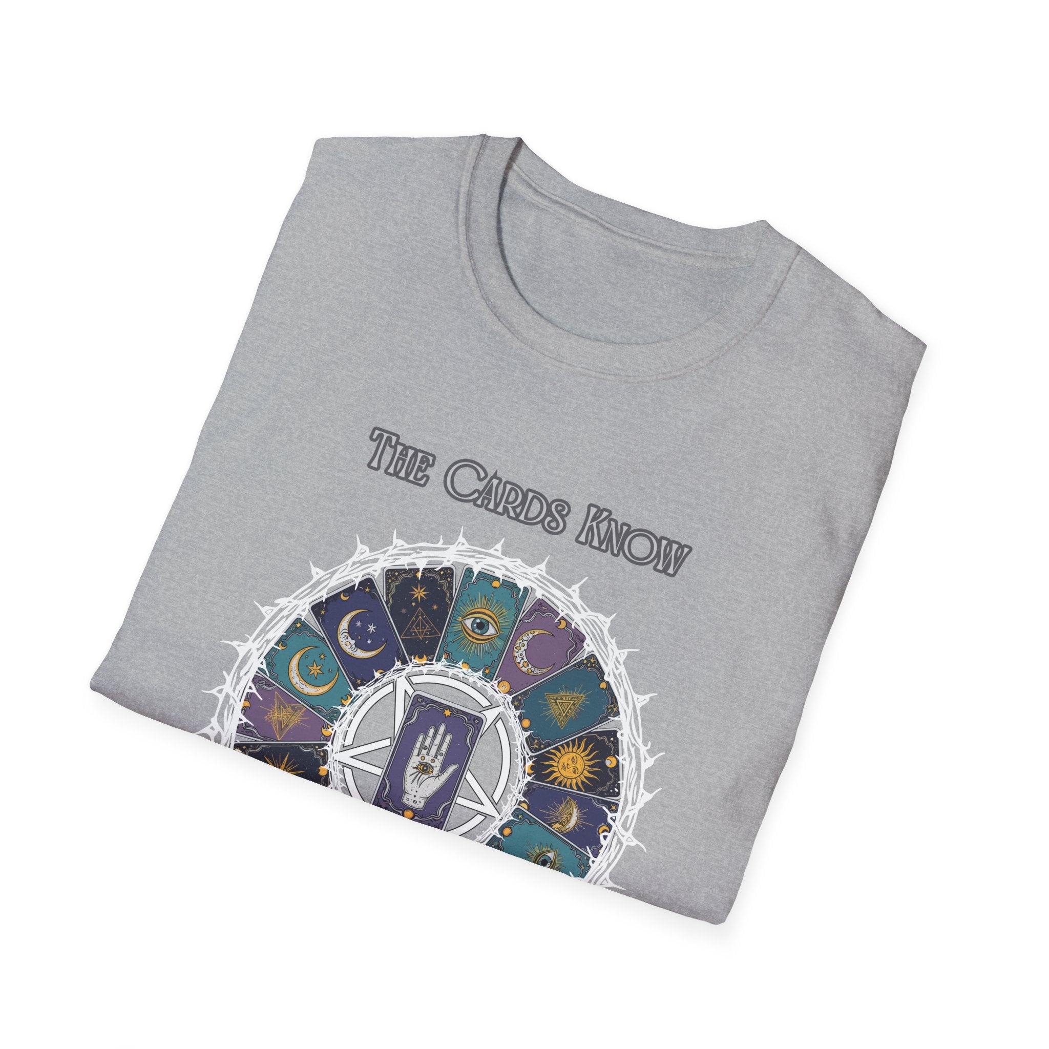 Tarot T-Shirt — "The Cards Know" Mystic Tarot Deck Circle Tee