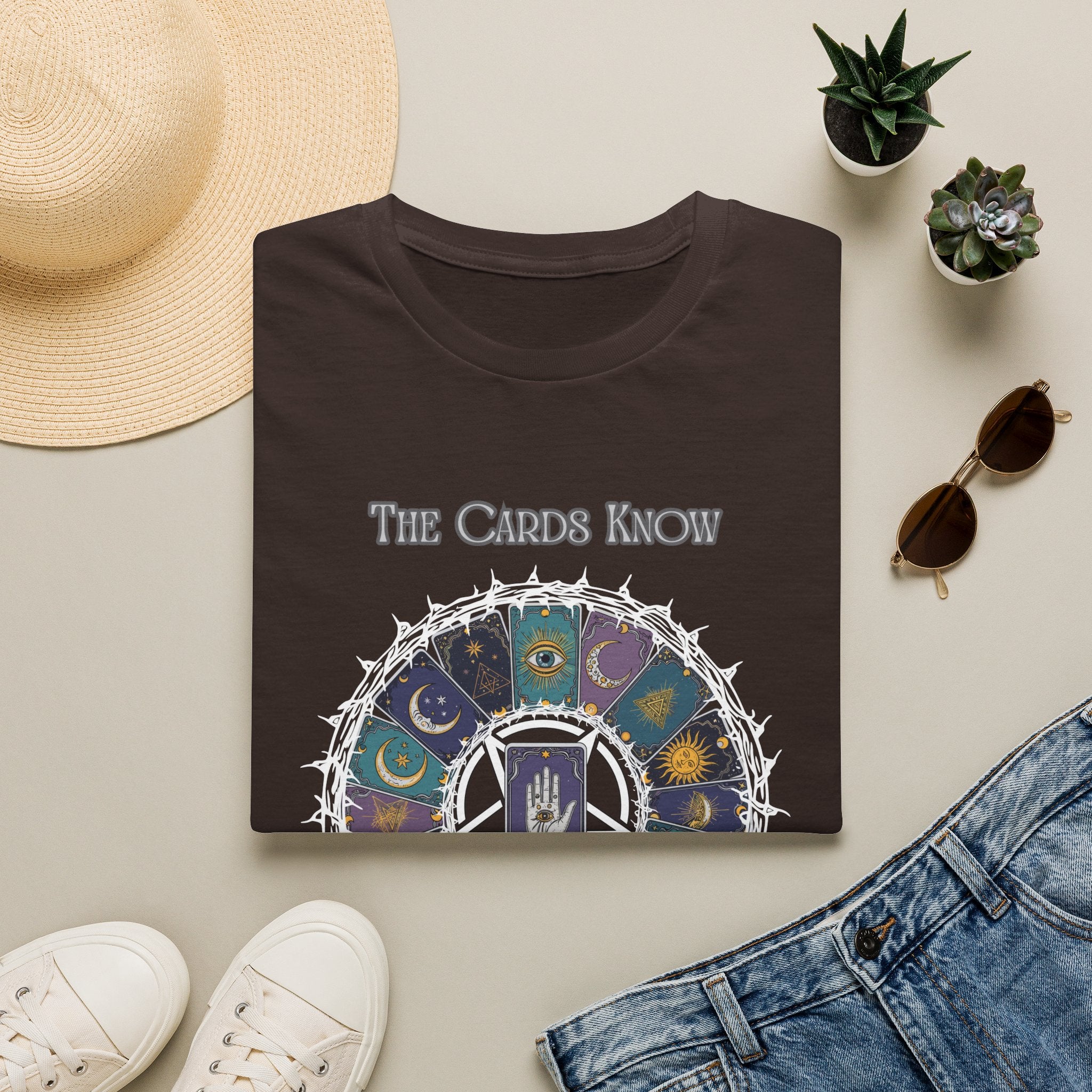 Tarot T-Shirt — "The Cards Know" Mystic Tarot Deck Circle Tee
