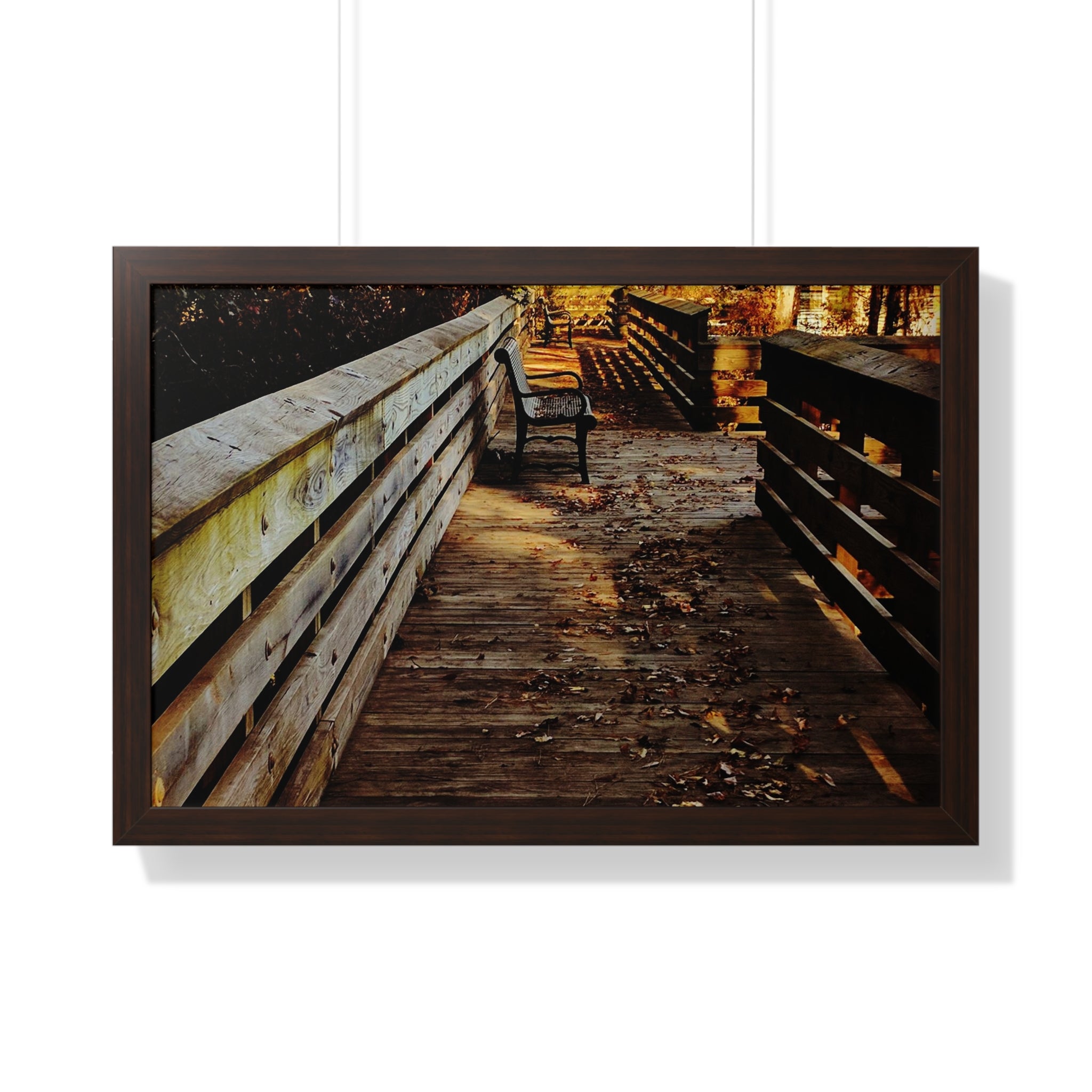 Autumn Boardwalk Framed Horizontal Poster | Fall Pathway Wall Art