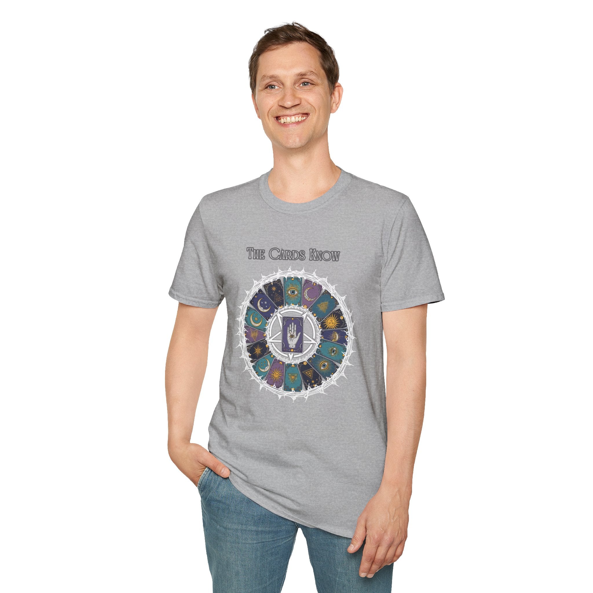 Tarot T-Shirt — "The Cards Know" Mystic Tarot Deck Circle Tee