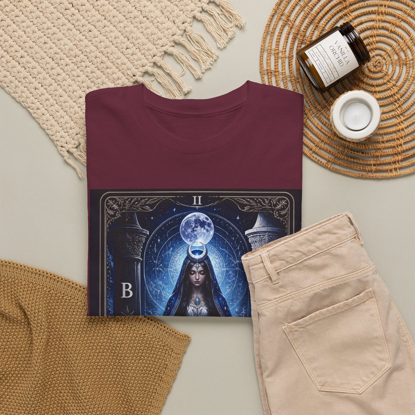 The High Priestess Tarot T-Shirt — Mystical Moon Spiritual Tee