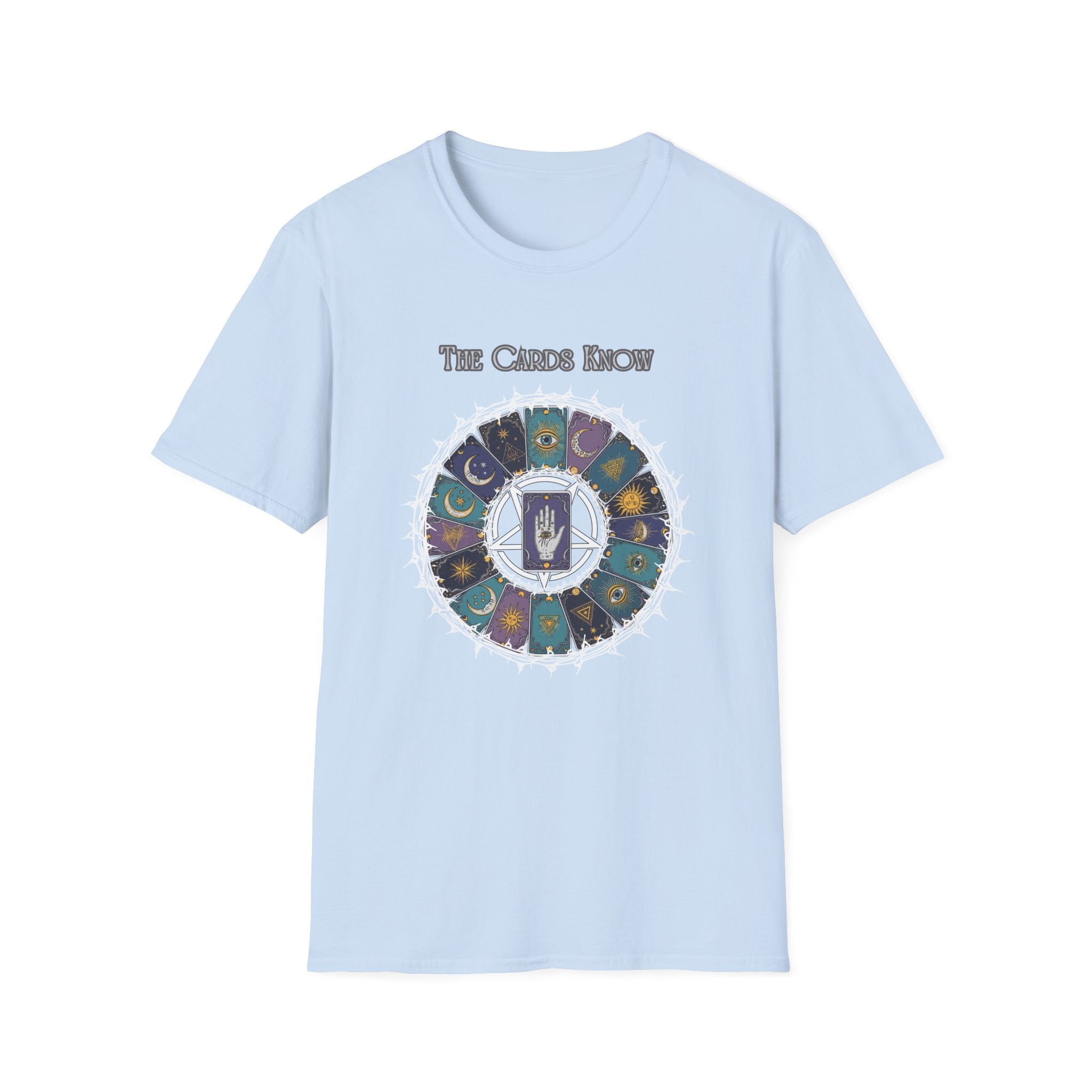 Tarot T-Shirt — "The Cards Know" Mystic Tarot Deck Circle Tee