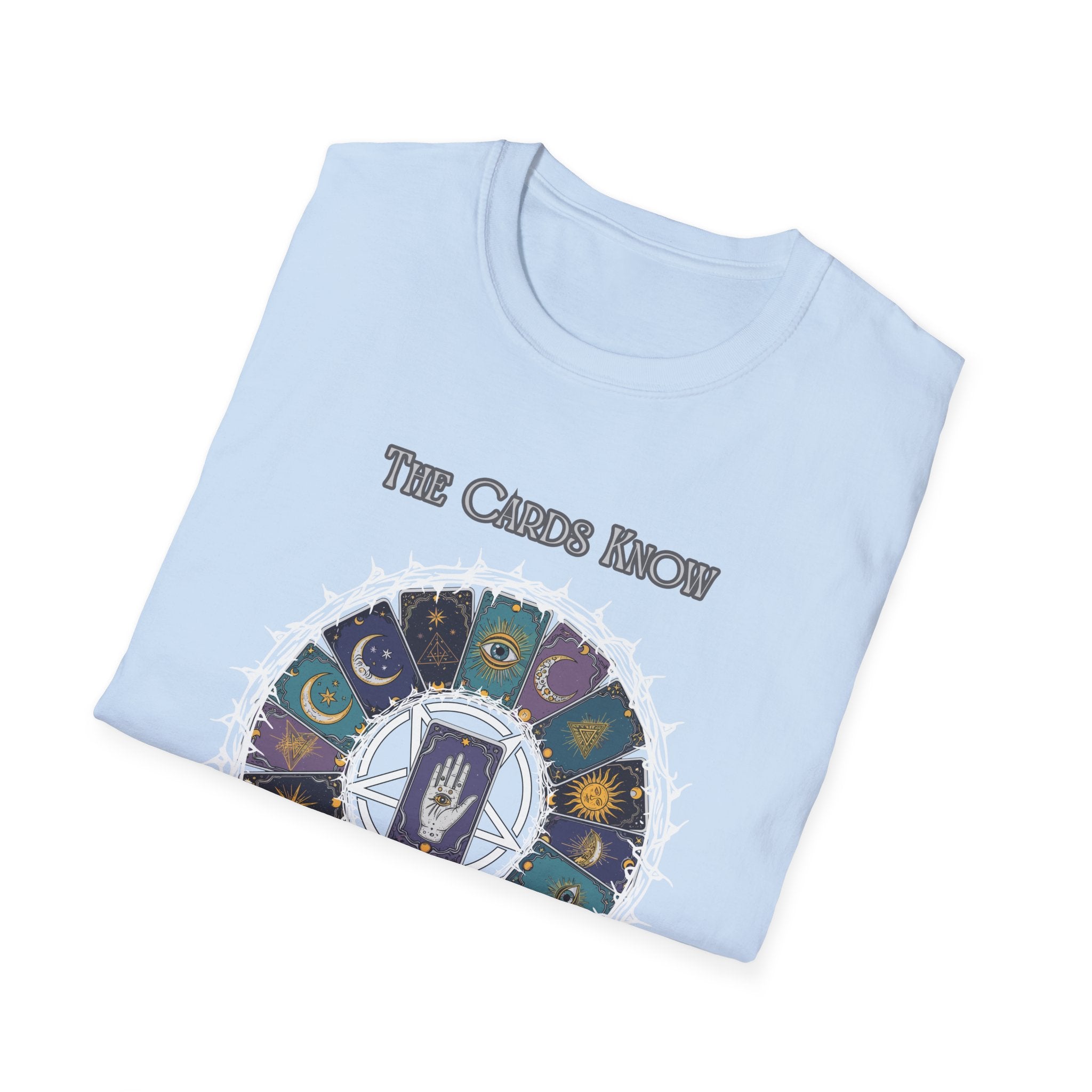 Tarot T-Shirt — "The Cards Know" Mystic Tarot Deck Circle Tee