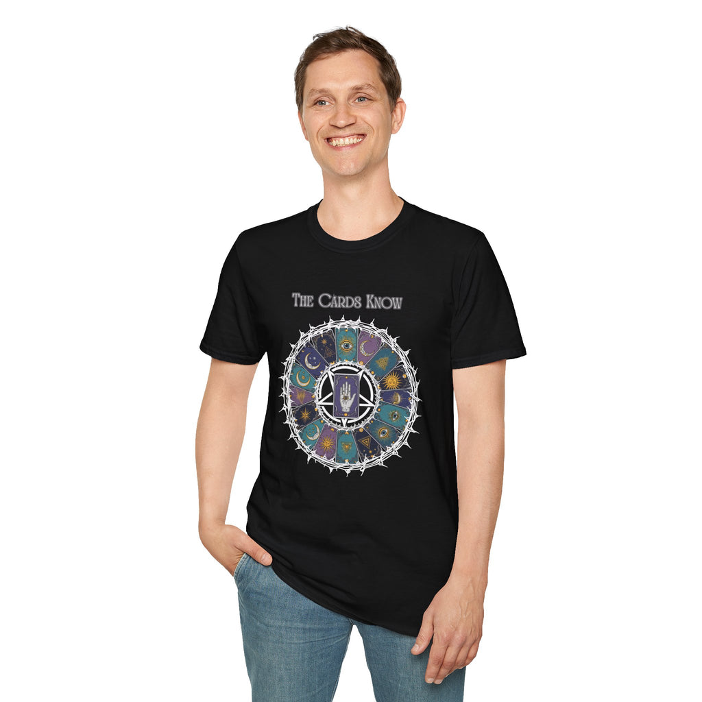 Tarot T-Shirt — "The Cards Know" Mystic Tarot Deck Circle Tee