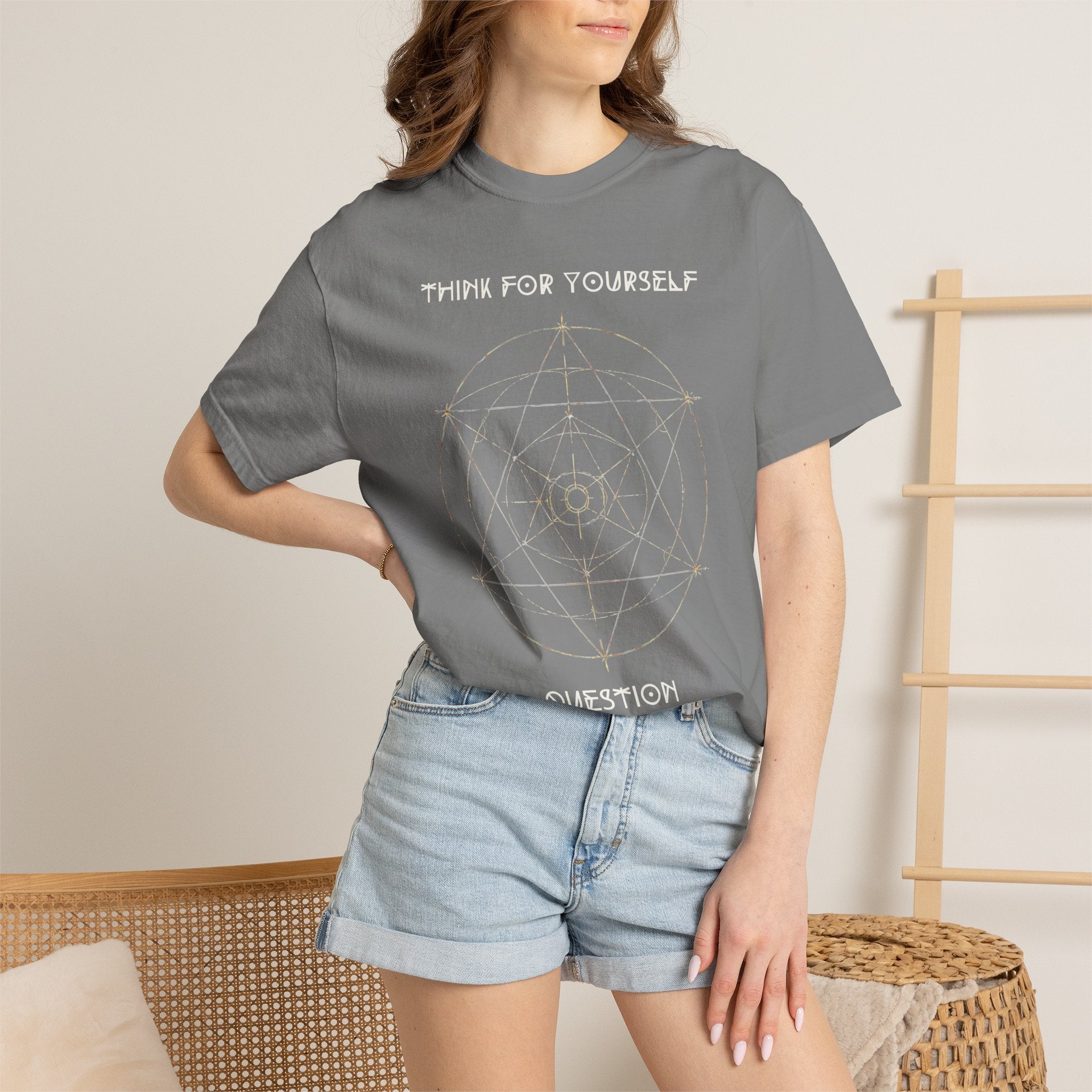 Think For Yourself geometric sacred geometry design T-Shirt | Question Authority