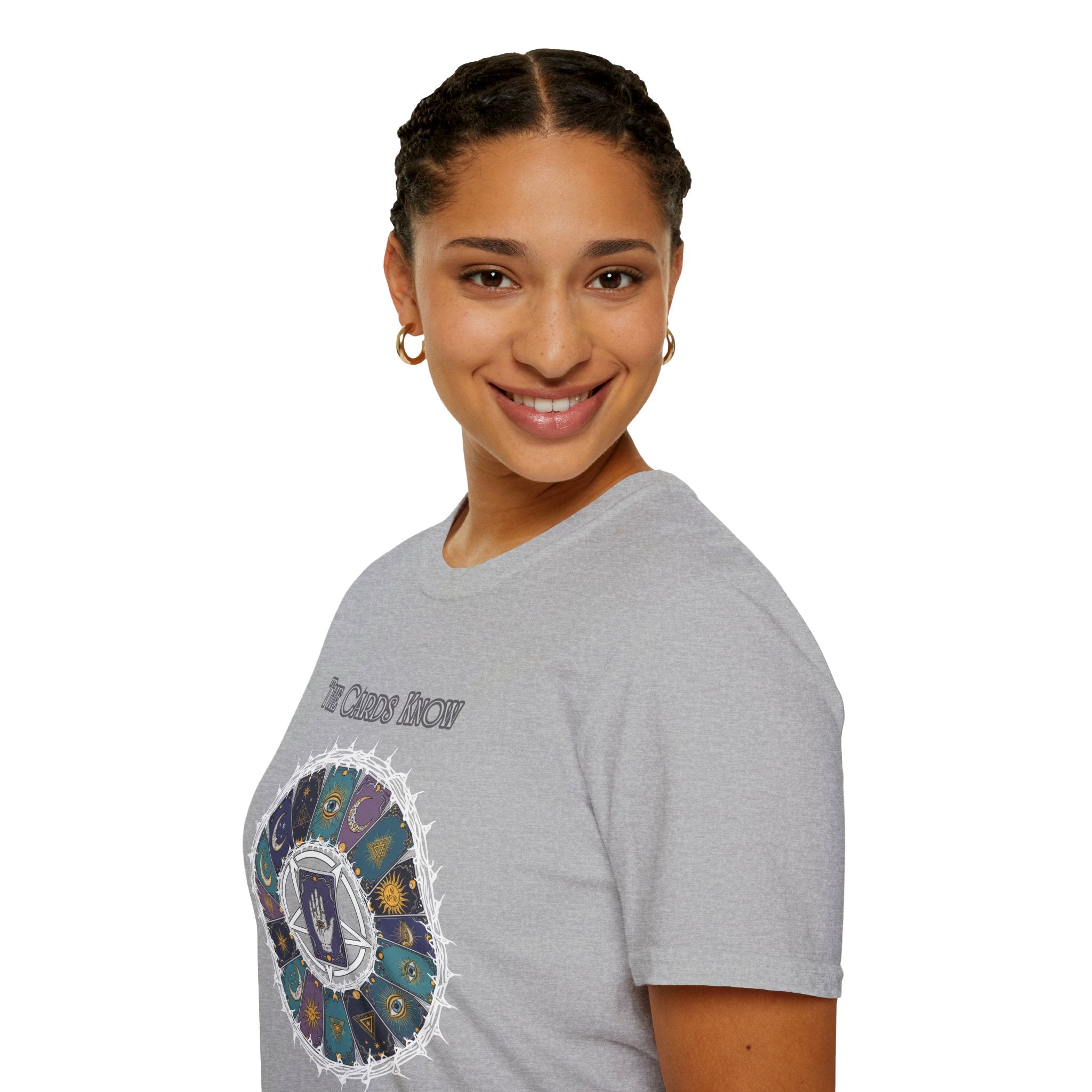 Tarot T-Shirt — "The Cards Know" Mystic Tarot Deck Circle Tee