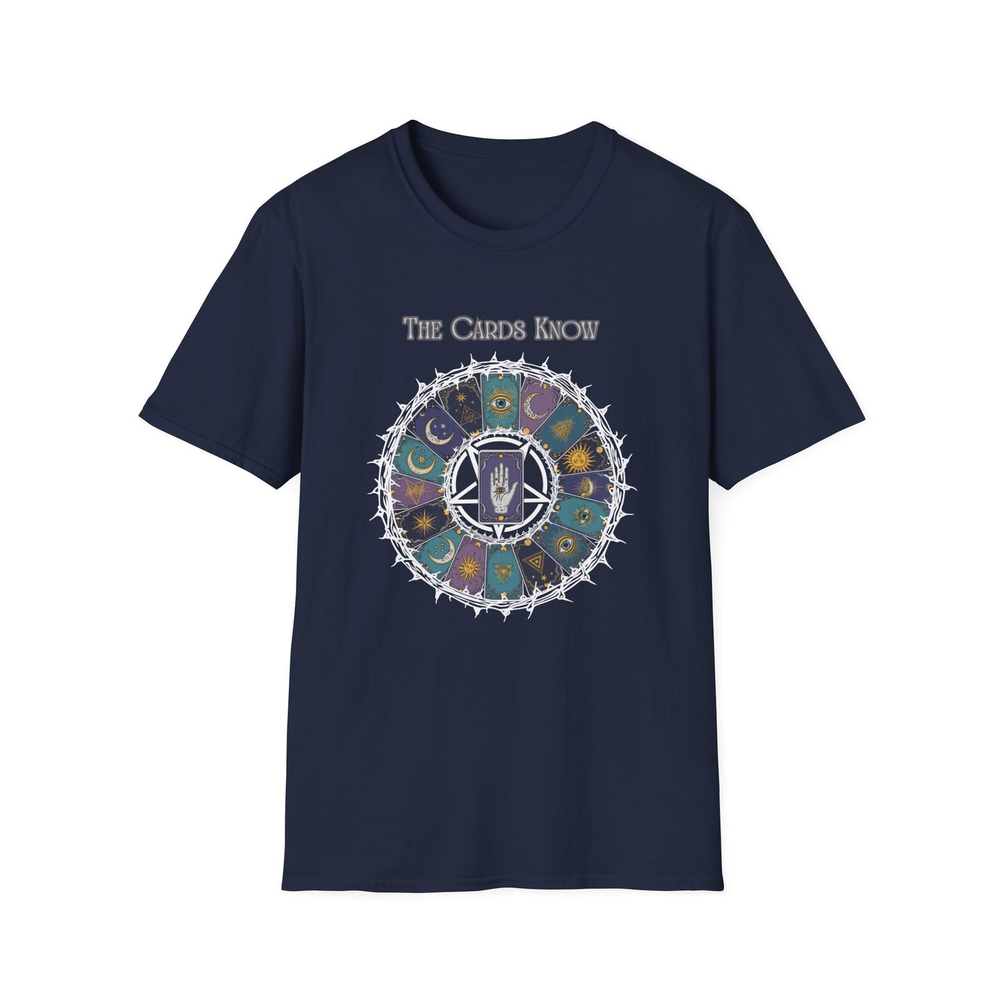 Tarot T-Shirt — "The Cards Know" Mystic Tarot Deck Circle Tee
