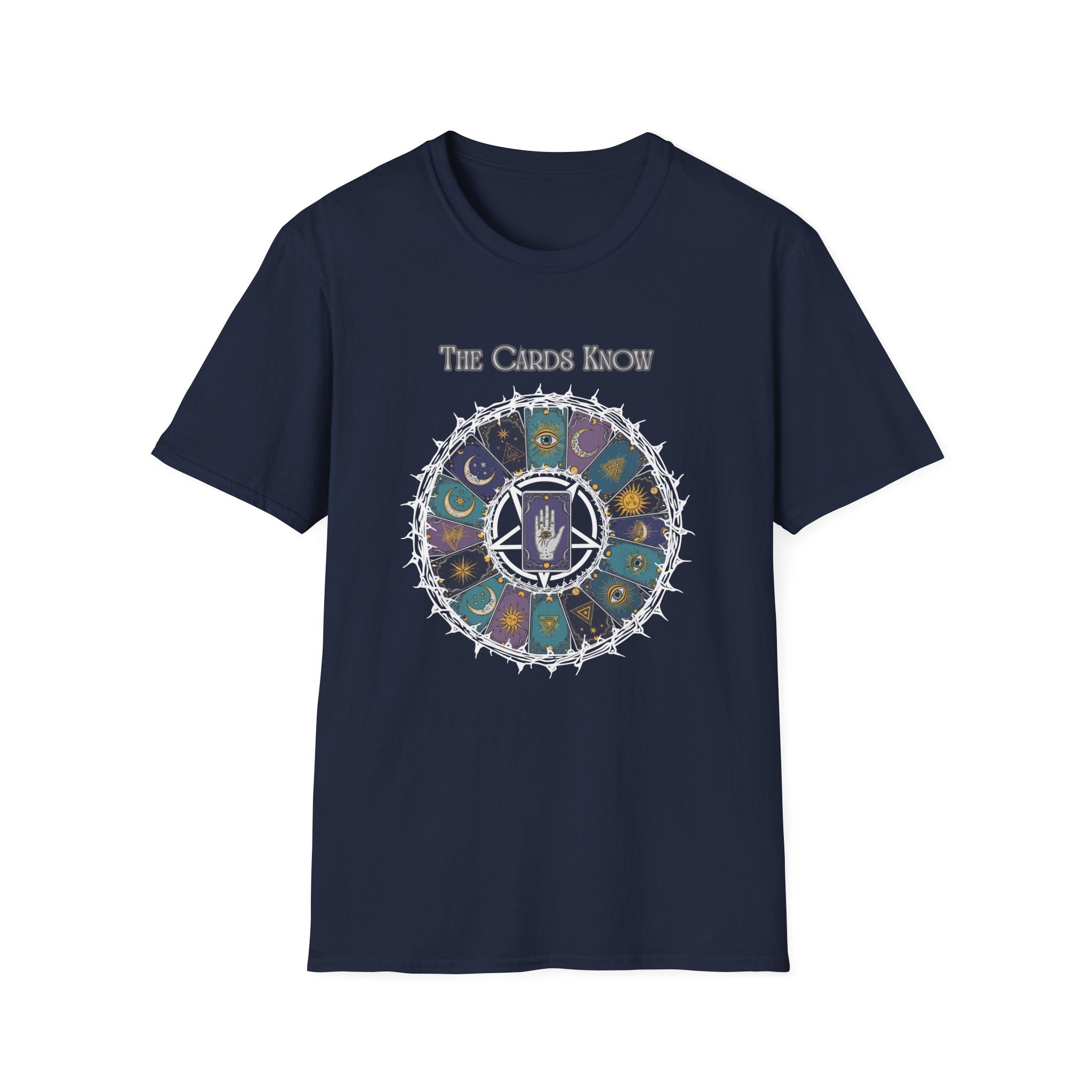 Tarot T-Shirt — "The Cards Know" Mystic Tarot Deck Circle Tee