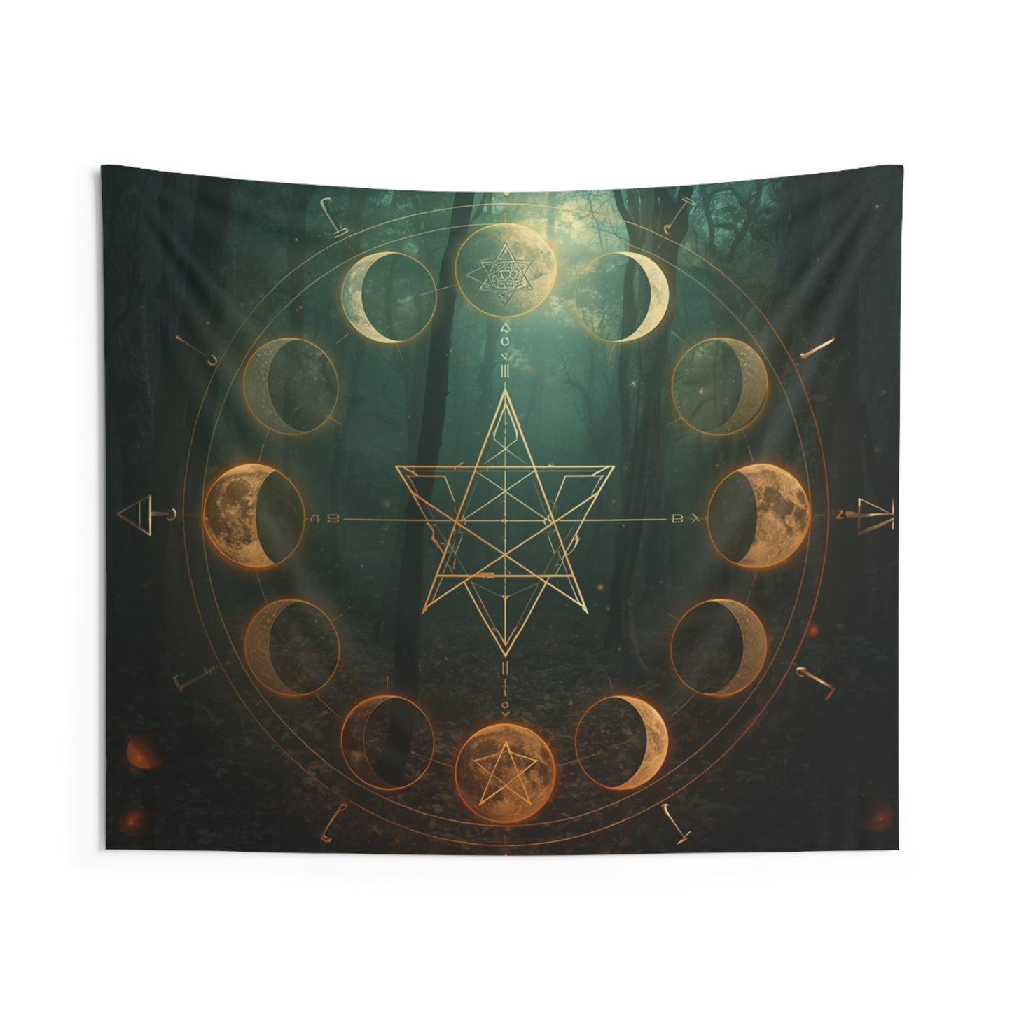 Moon Phase Tapestry — Celestial Geometric Wall Hanging for Spiritual & Boho Decor