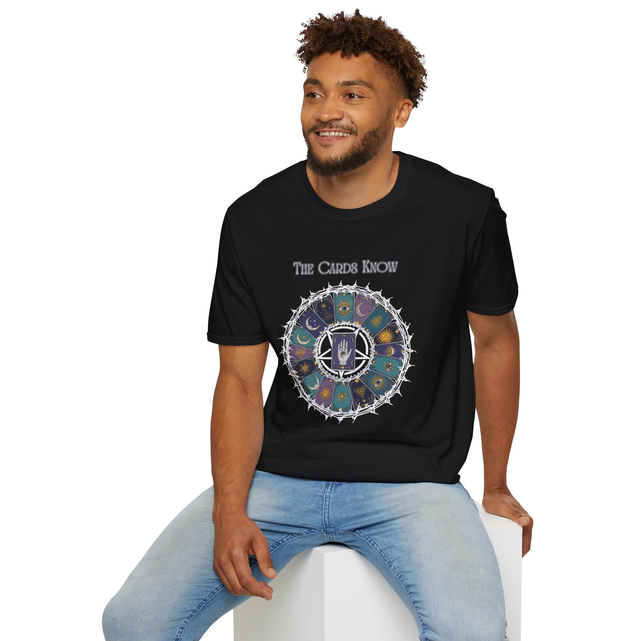 Tarot T-Shirt — "The Cards Know" Mystic Tarot Deck Circle Tee