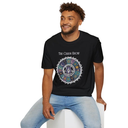Tarot T-Shirt — "The Cards Know" Mystic Tarot Deck Circle Tee