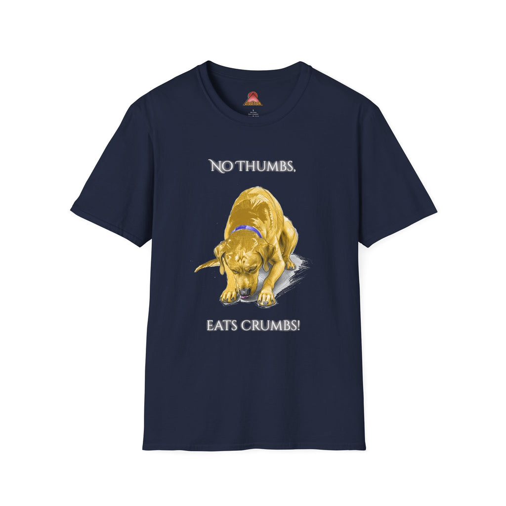 No Thumbs Eats Crumbs dog illustration T-Shirt | funny Labrador design