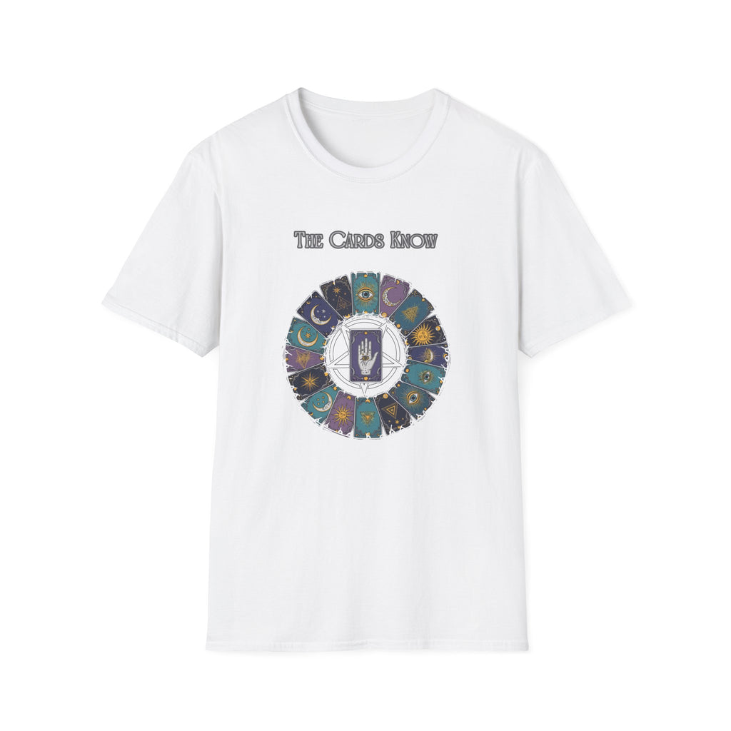 Tarot T-Shirt — "The Cards Know" Mystic Tarot Deck Circle Tee