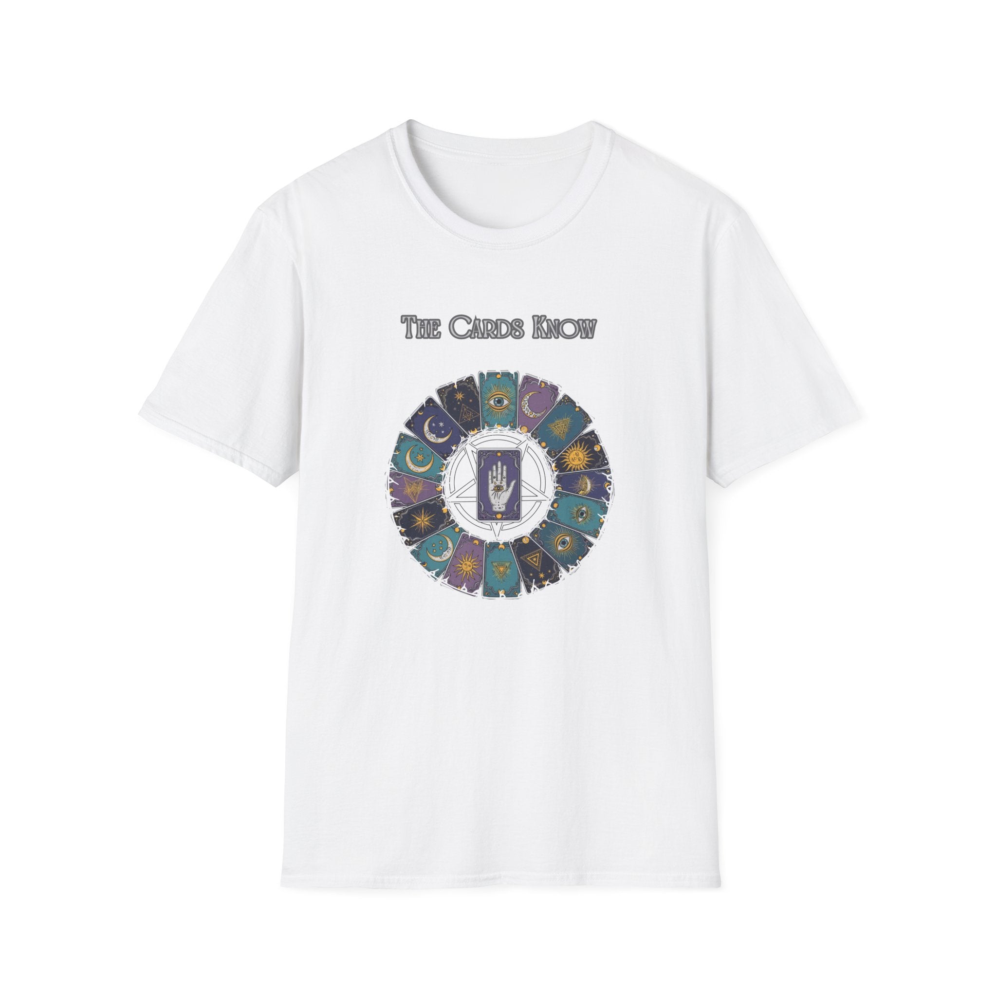 Tarot T-Shirt — "The Cards Know" Mystic Tarot Deck Circle Tee