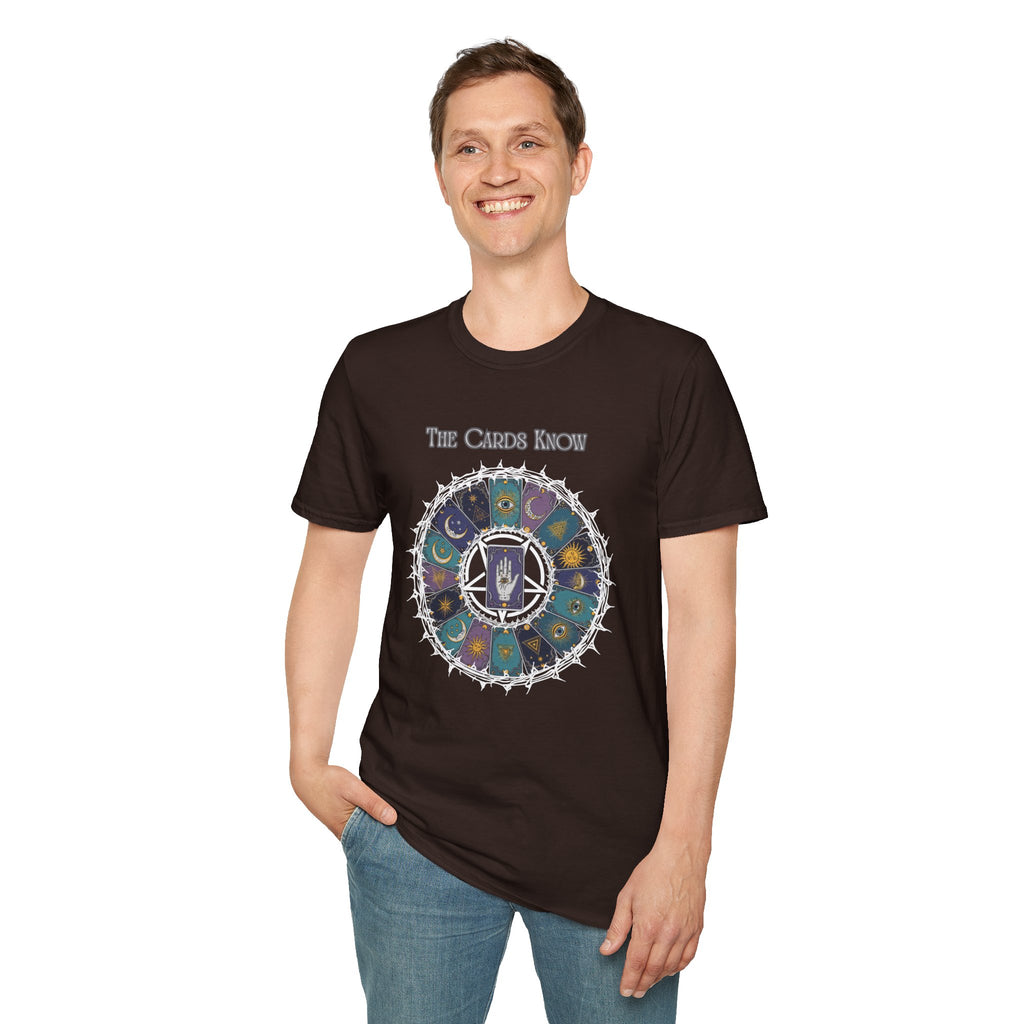Tarot T-Shirt — "The Cards Know" Mystic Tarot Deck Circle Tee