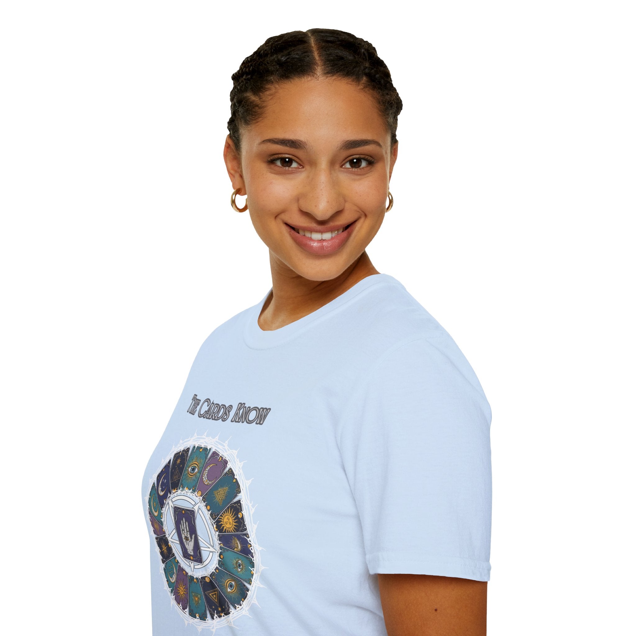 Tarot T-Shirt — "The Cards Know" Mystic Tarot Deck Circle Tee