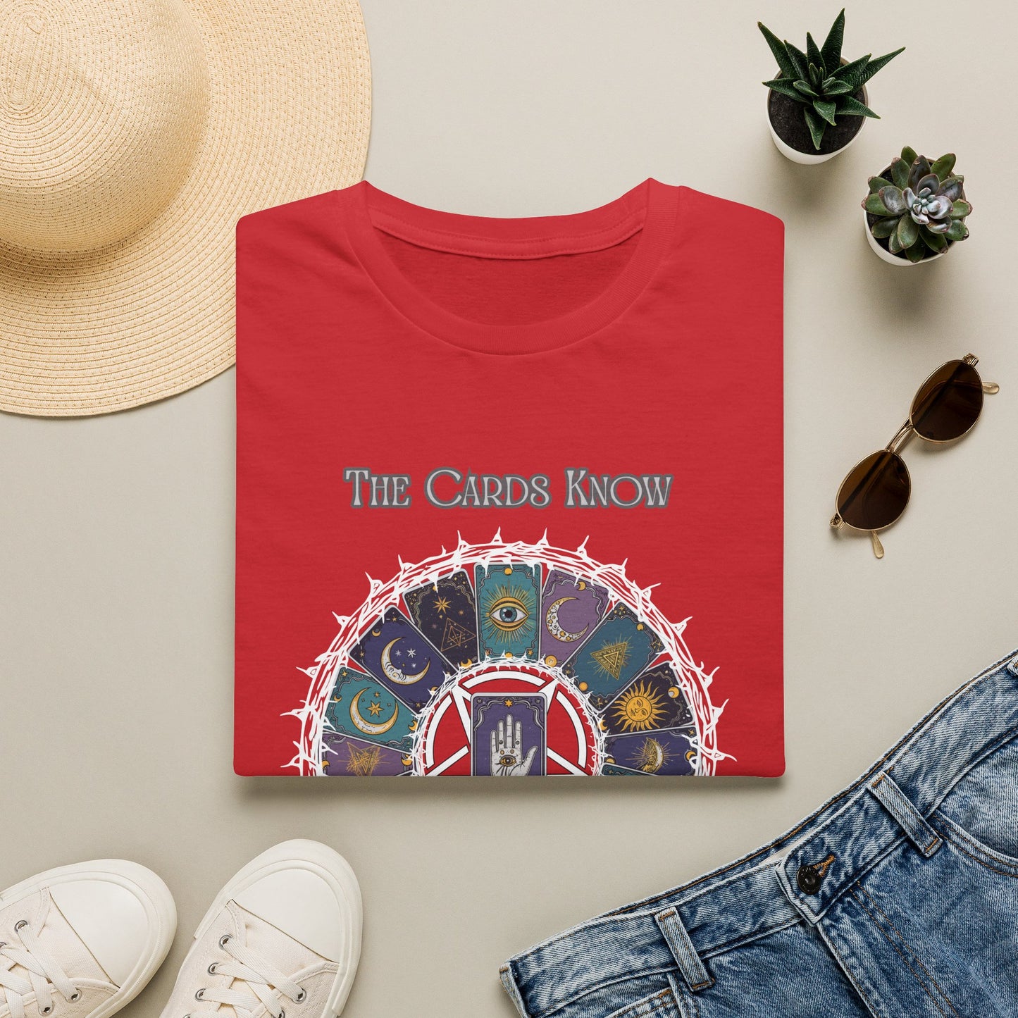Tarot T-Shirt — "The Cards Know" Mystic Tarot Deck Circle Tee