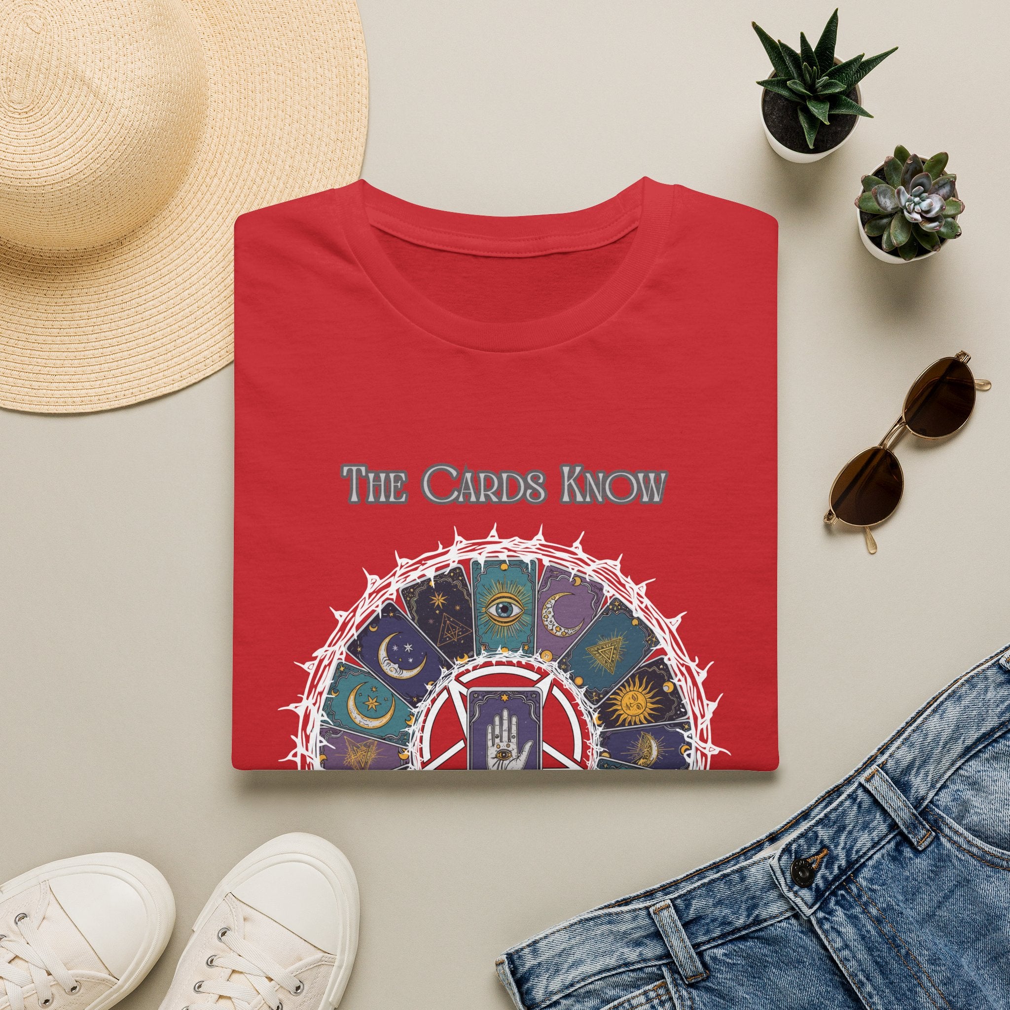 Tarot T-Shirt — "The Cards Know" Mystic Tarot Deck Circle Tee